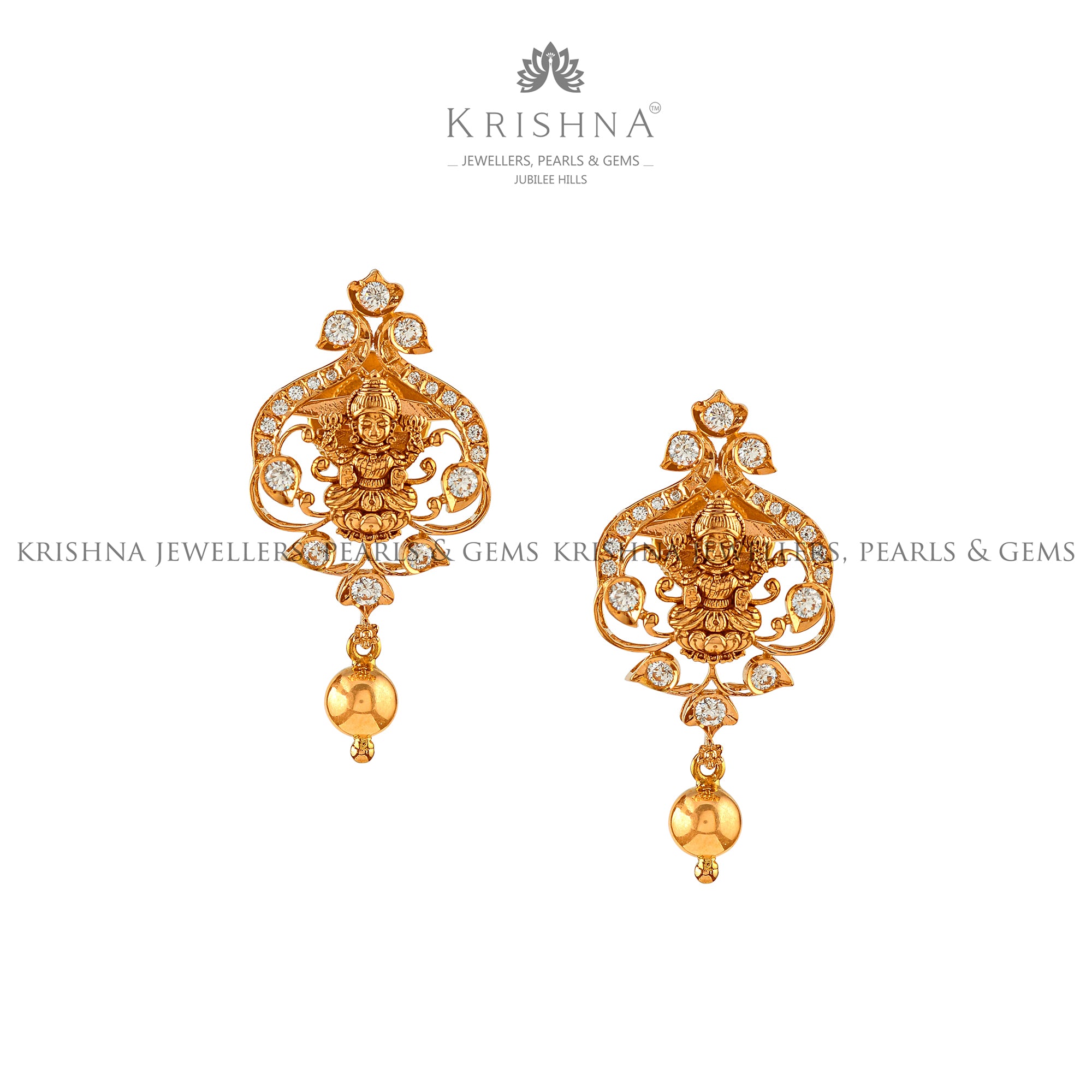 Goddess Lakshmi 22k Gold Earring - Krishna Jewellers Pearls and Gems