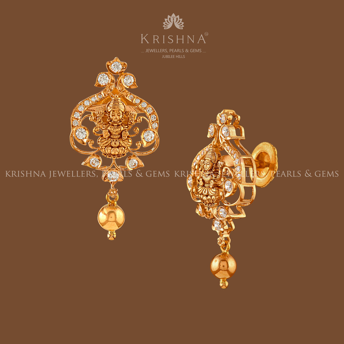 Goddess Lakshmi 22k Gold Earring - Krishna Jewellers Pearls and Gems