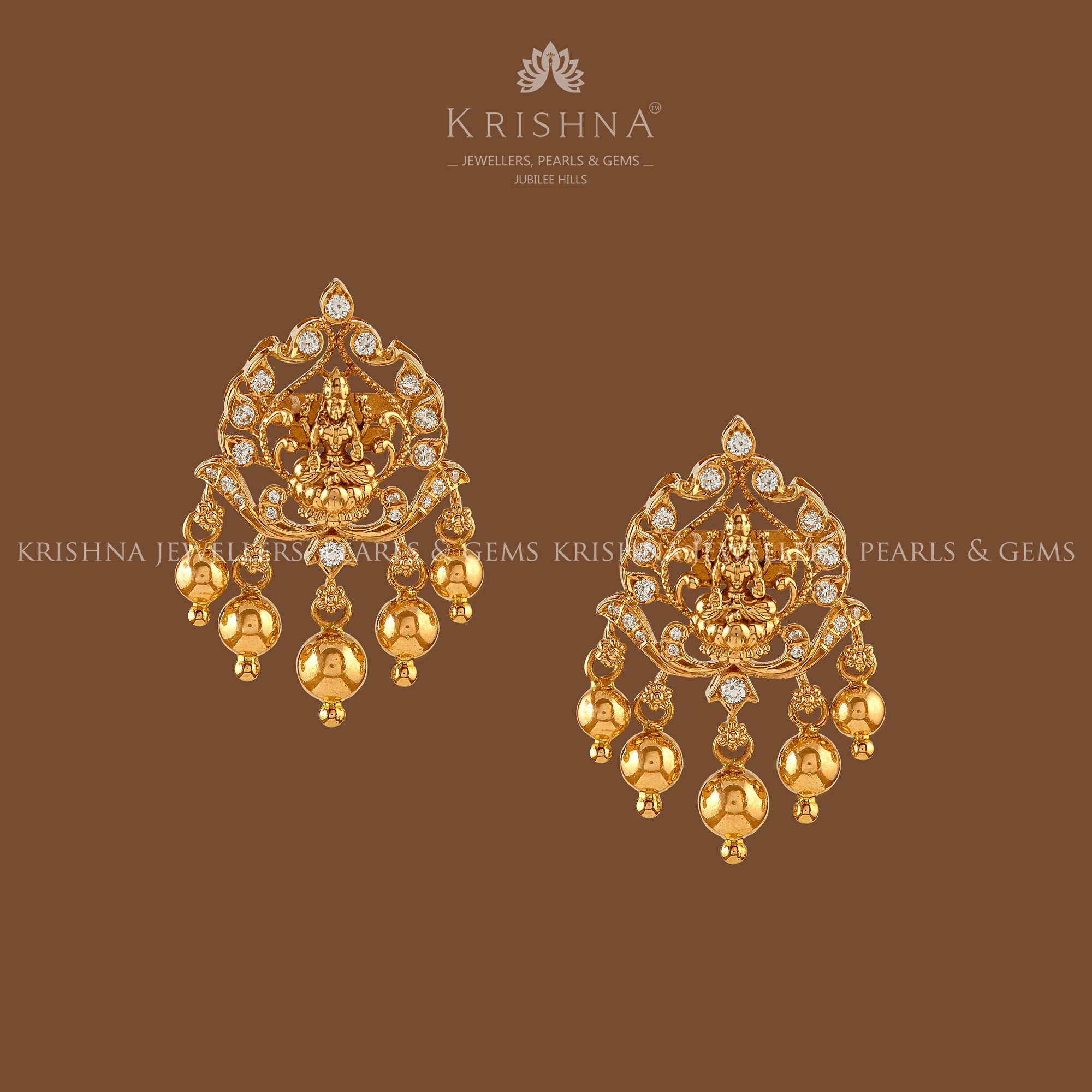 Divine Lakshmi Gold Earrings - Krishna Jewellers Pearls and Gems