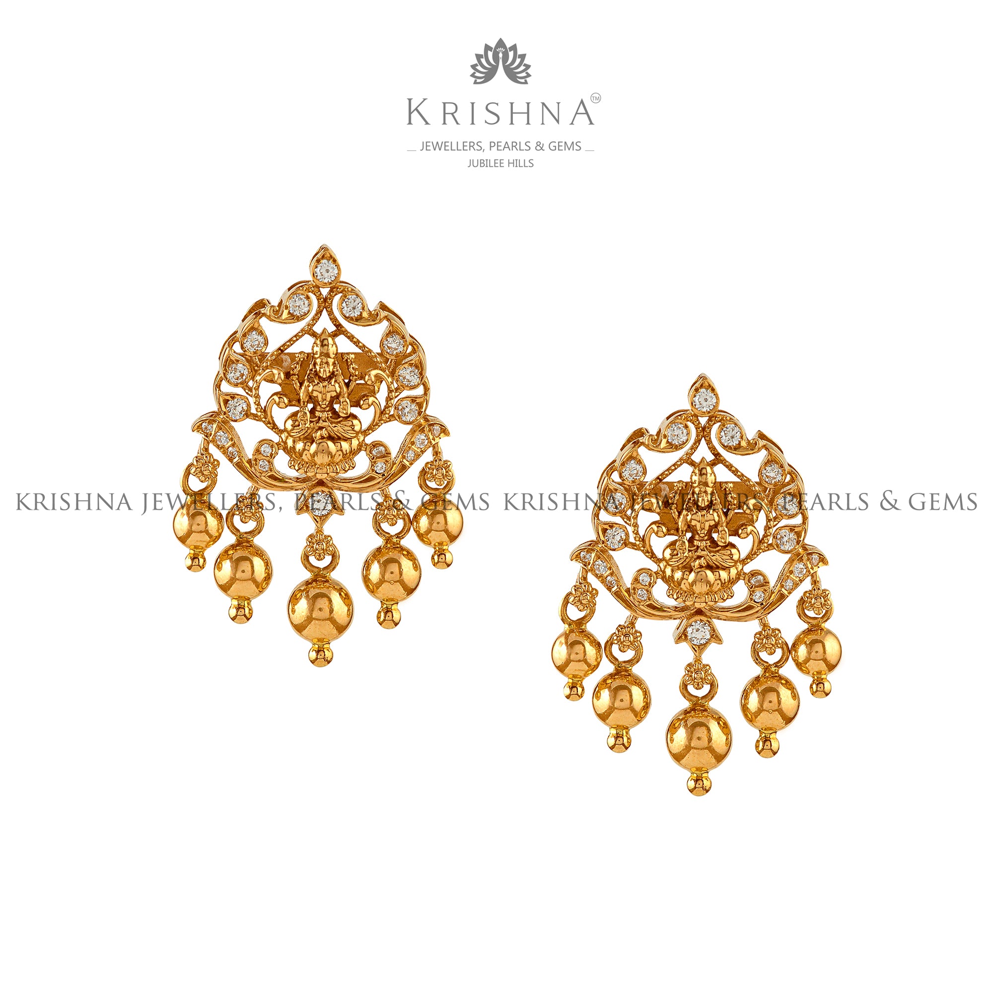 Divine Lakshmi Gold Earrings - Krishna Jewellers Pearls and Gems