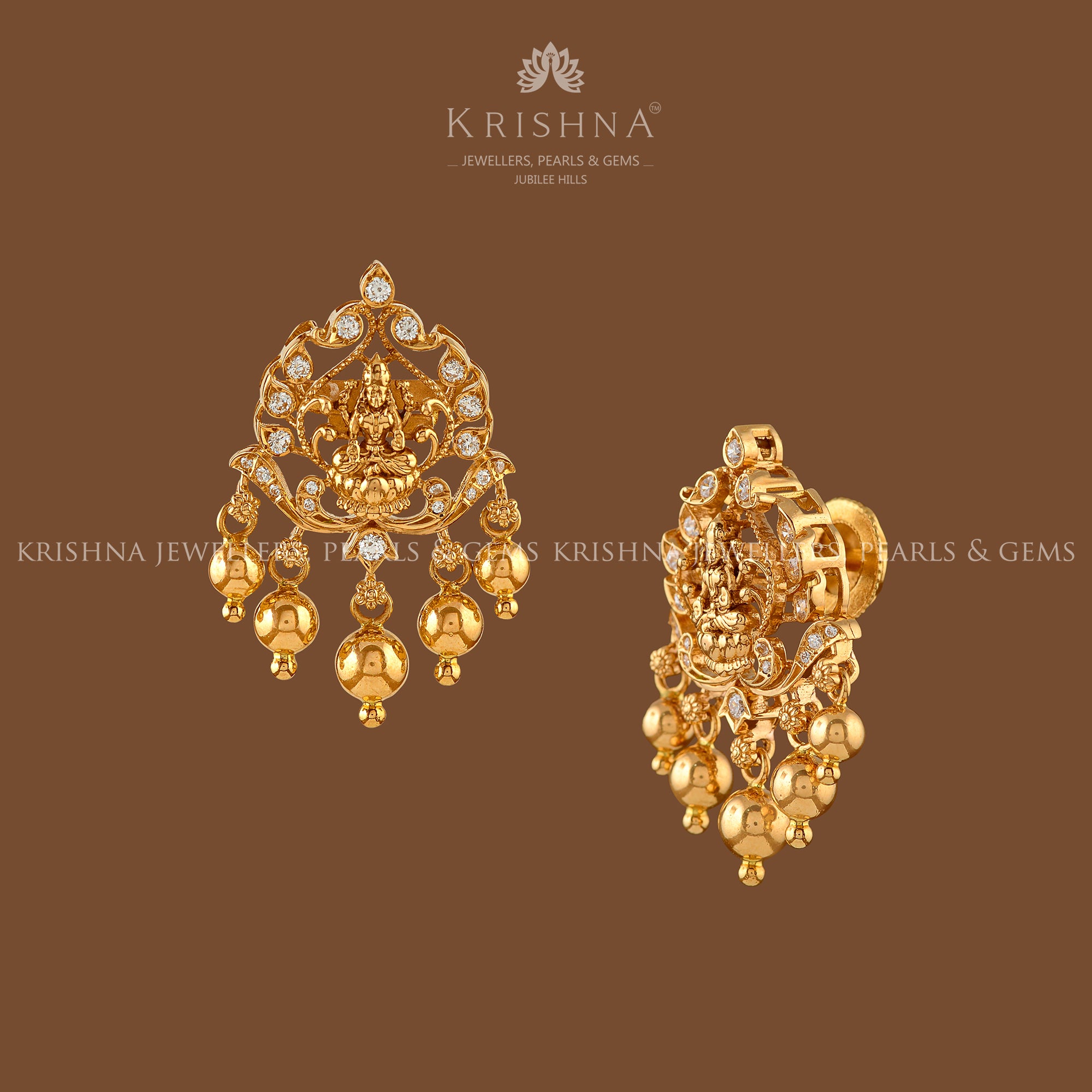 Divine Lakshmi Gold Earrings - Krishna Jewellers Pearls and Gems
