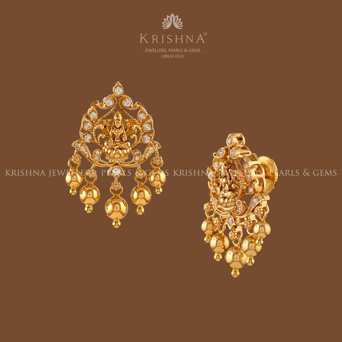 Divine Lakshmi Gold Earrings - Krishna Jewellers Pearls and Gems