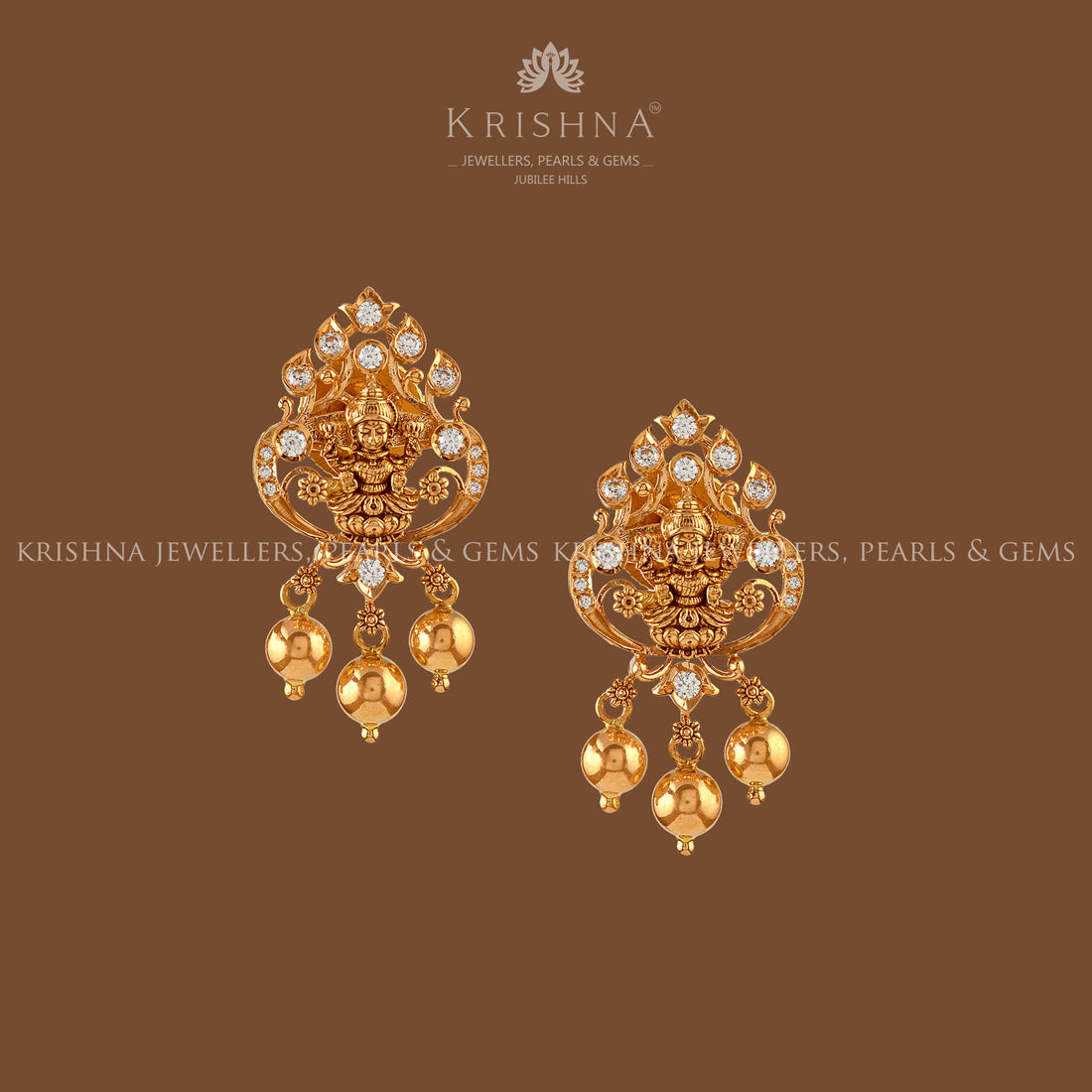 Goddess Lakshmi Devi Earrings - Krishna Jewellers Pearls and Gems