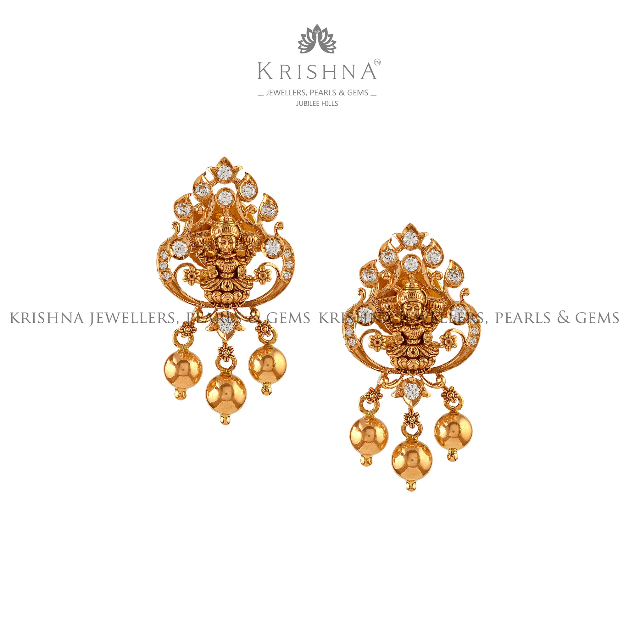 Goddess Lakshmi Devi Earrings - Krishna Jewellers Pearls and Gems