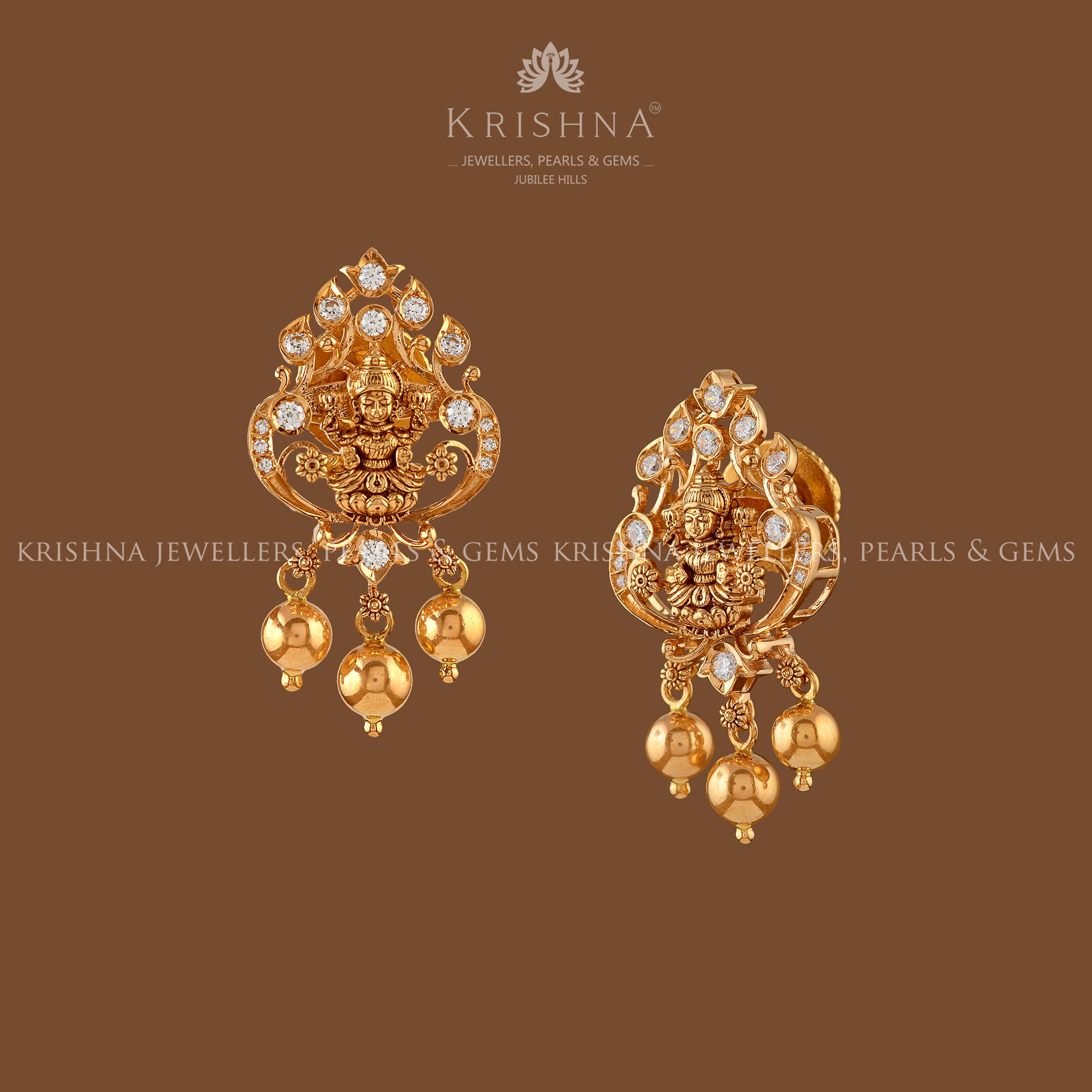 Goddess Lakshmi Devi Earrings - Krishna Jewellers Pearls and Gems