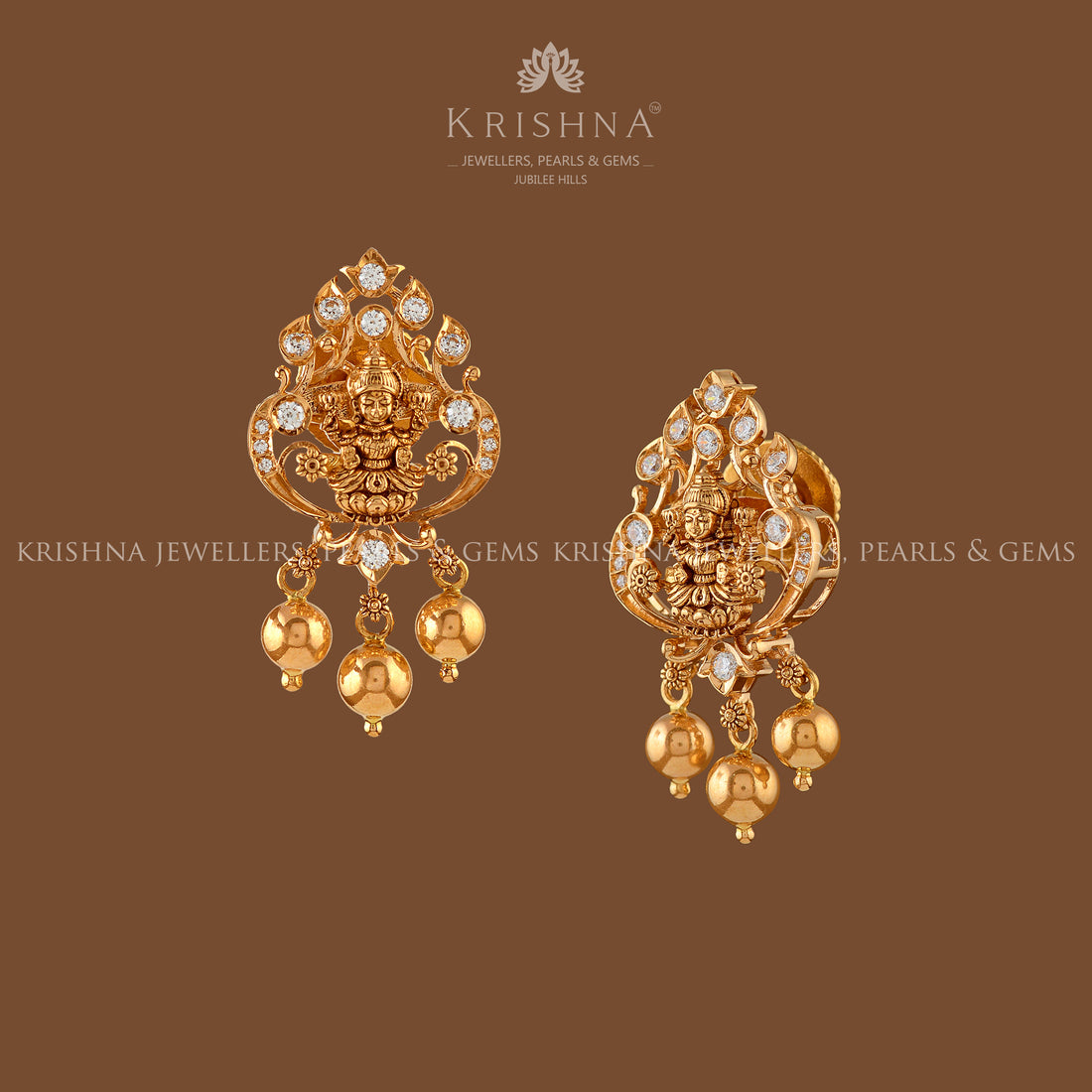 Goddess Lakshmi Devi Earrings - Krishna Jewellers Pearls and Gems