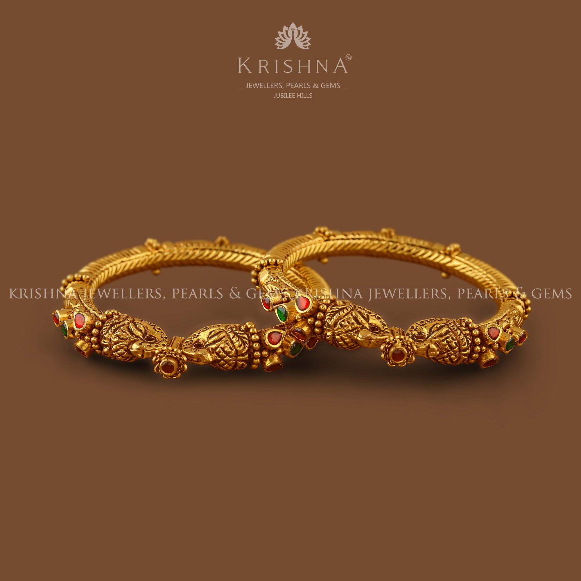 Traditional Gold Kada Bangles - Krishna Jewellers Pearls and Gems
