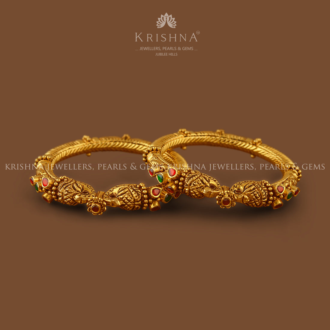 Traditional Gold Kada Bangles - Krishna Jewellers Pearls and Gems