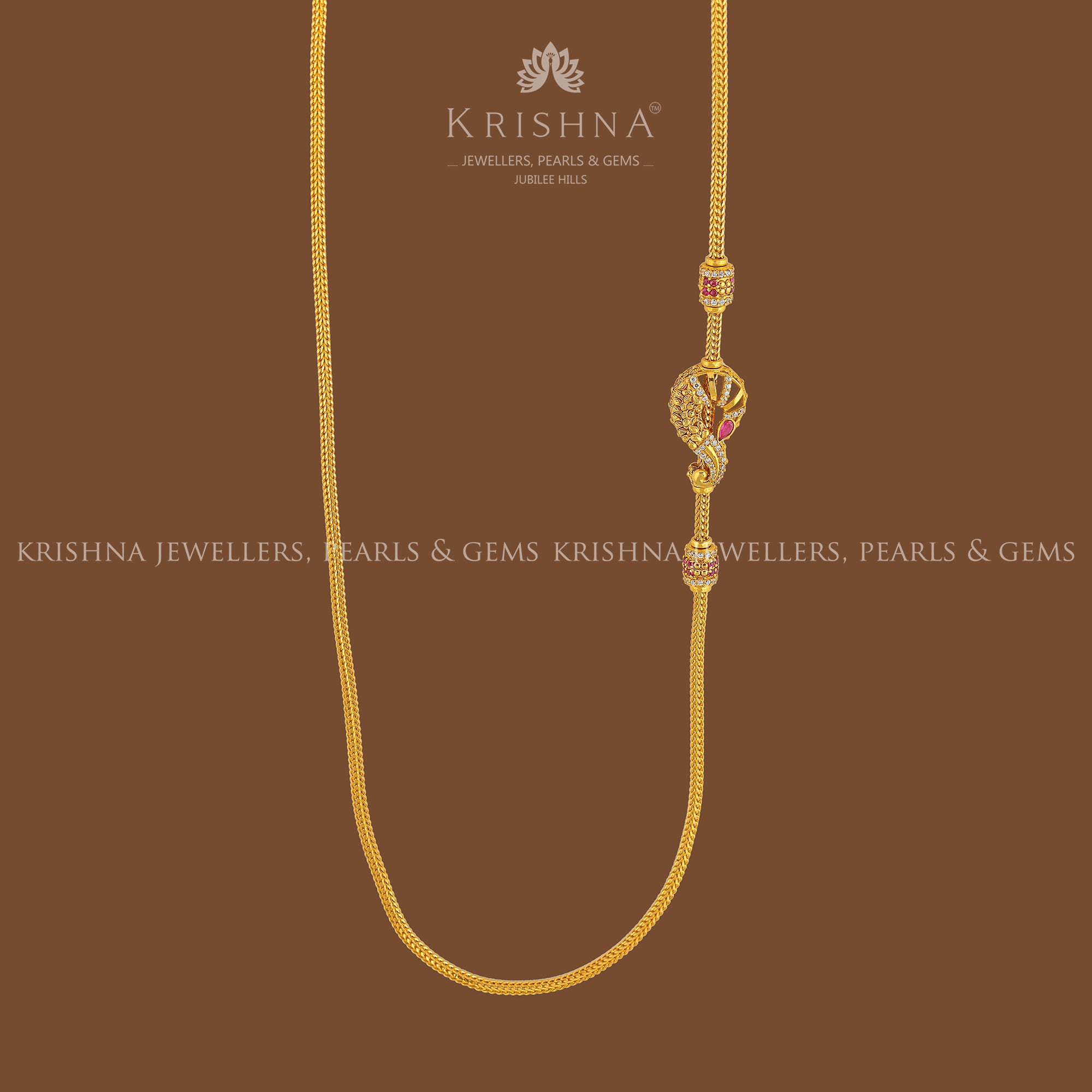 Peacock Gold Chain Necklace - Krishna Jewellers Pearls and Gems
