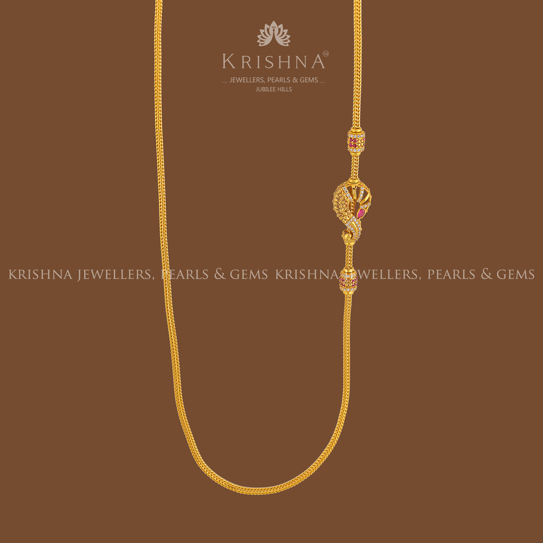 Peacock Gold Chain Necklace - Krishna Jewellers Pearls and Gems