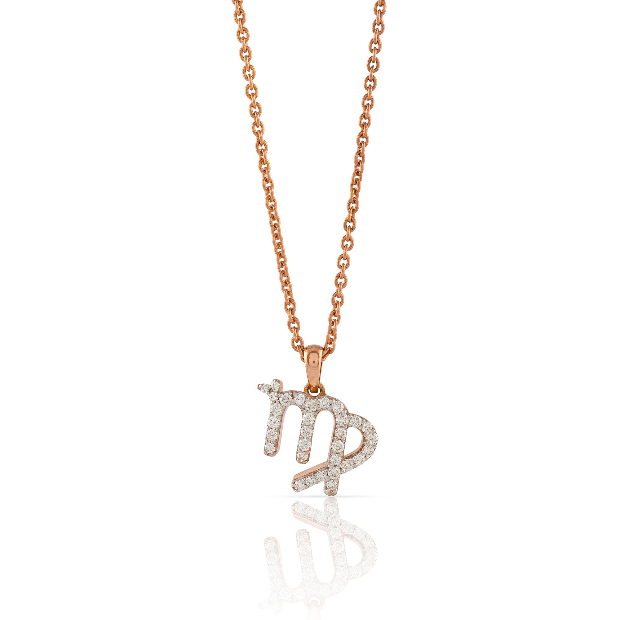 Rose Gold Chain Virgo Zodiac Diamond Pendant - Krishna Jewellers Pearls and Gems