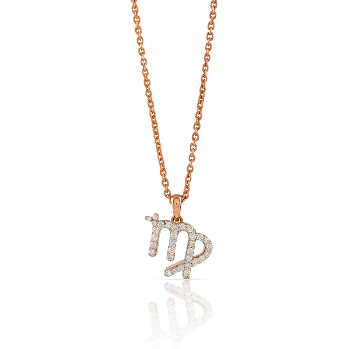 Rose Gold Chain Virgo Zodiac Diamond Pendant - Krishna Jewellers Pearls and Gems