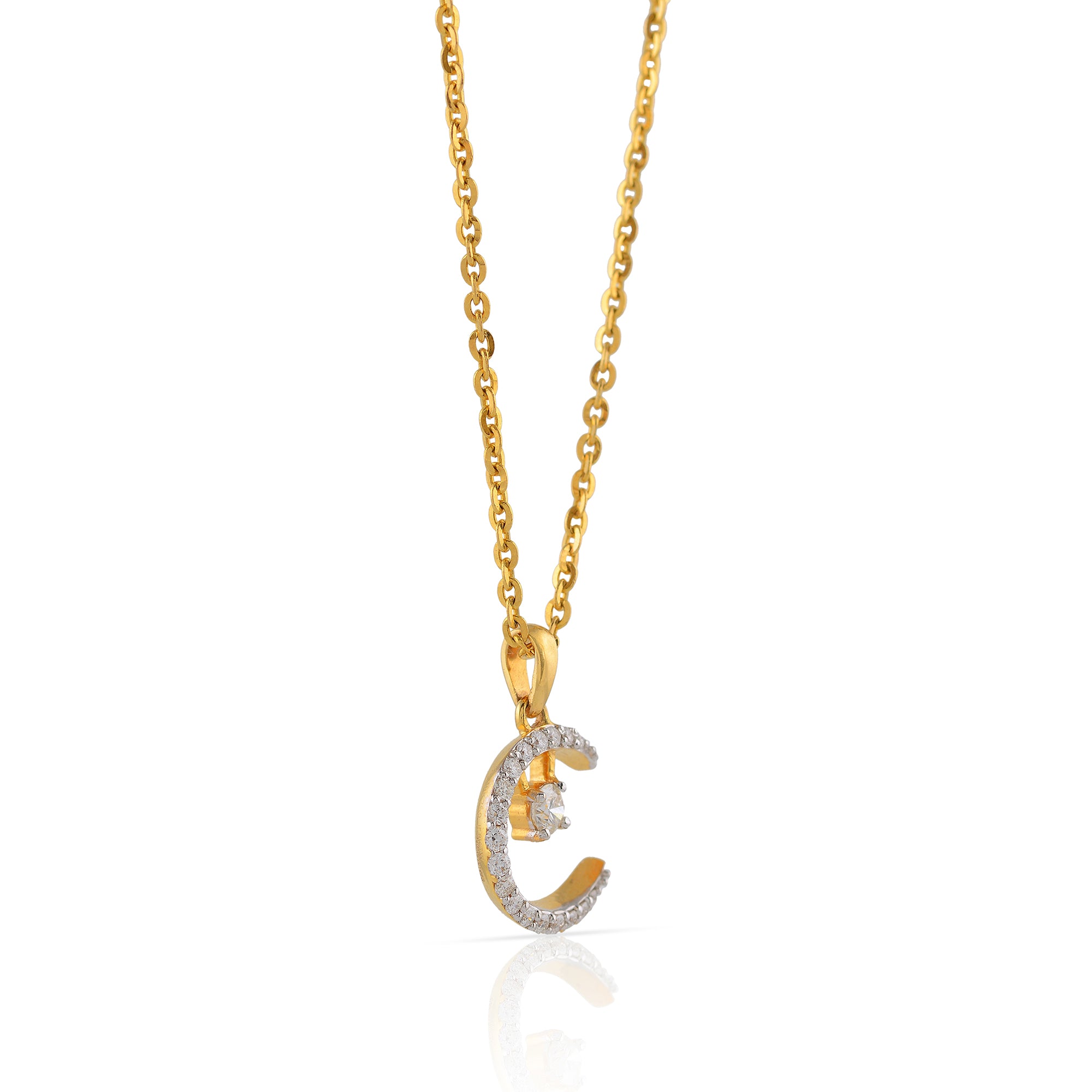 Gold Chain Creascent Moon Diamond Pendant - Krishna Jewellers Pearls and Gems