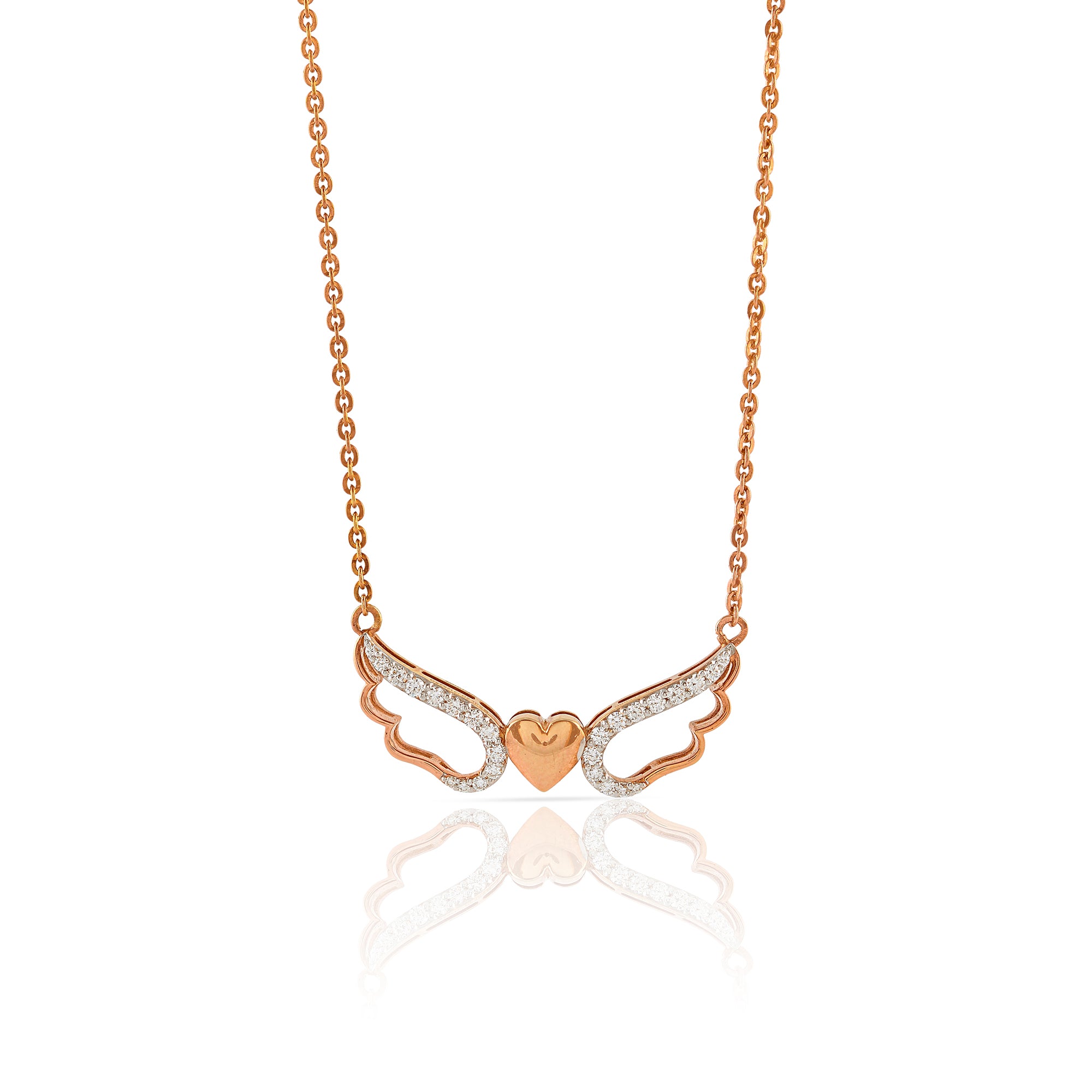 Rose Gold Chain Flying Heart Diamond Pendant - Krishna Jewellers Pearls and Gems