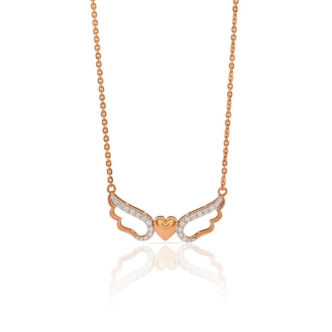 Rose Gold Chain Flying Heart Diamond Pendant - Krishna Jewellers Pearls and Gems