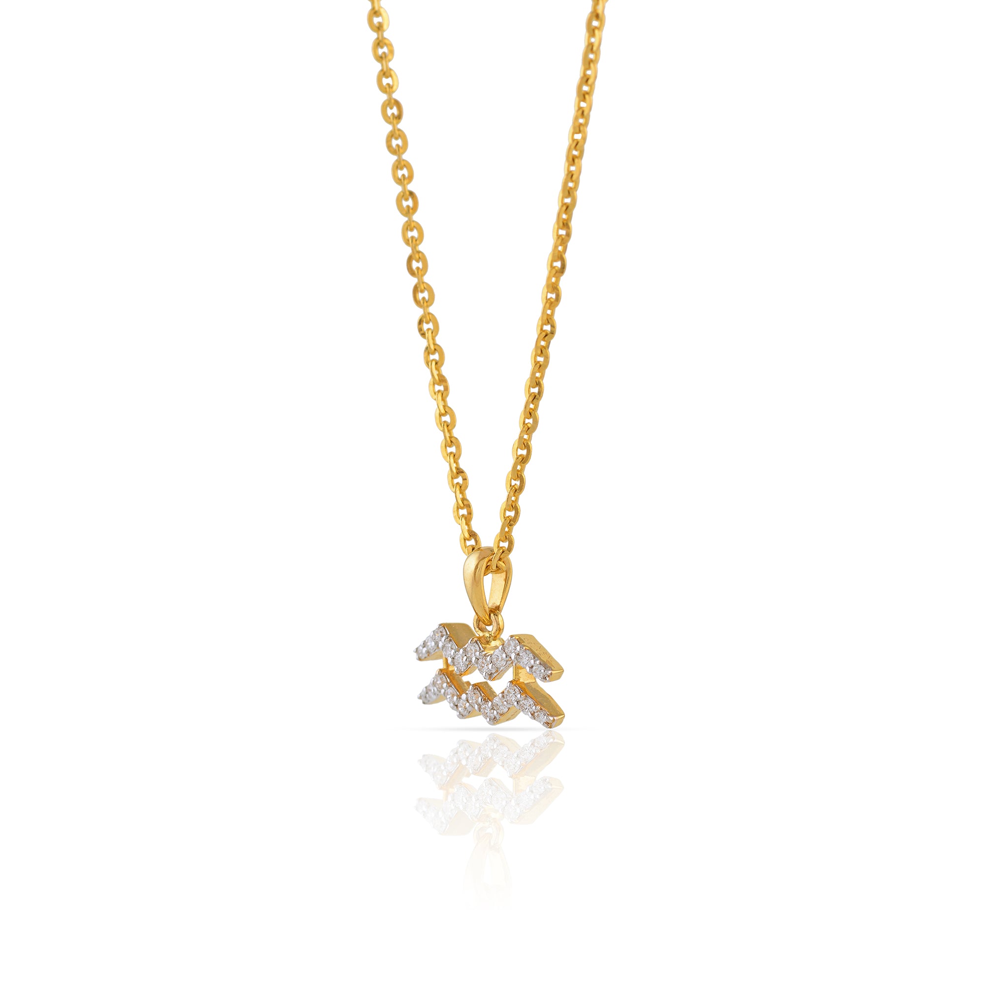 Gold Chain Aquarius Diamond Pendant - Krishna Jewellers Pearls and Gems