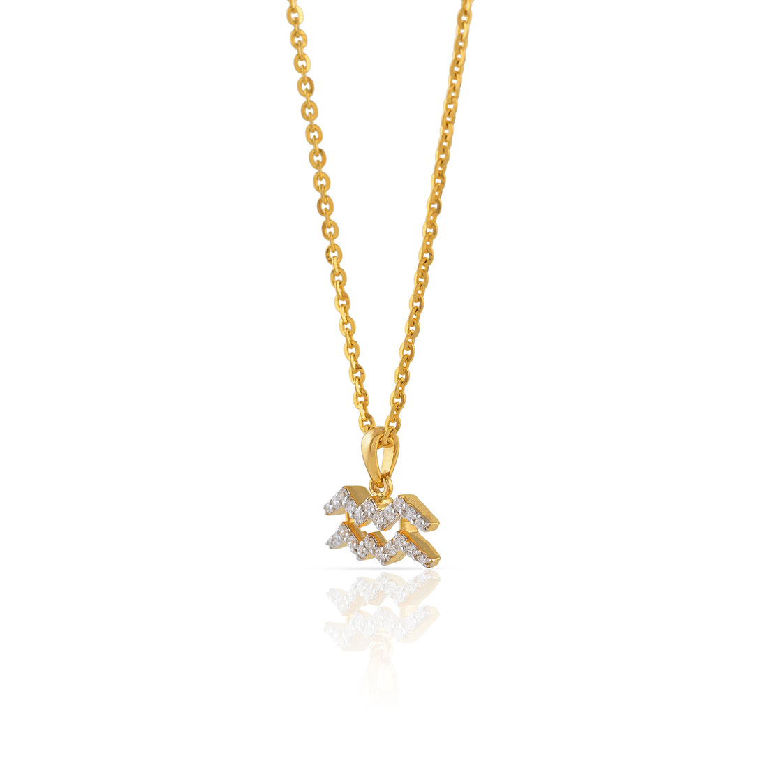 Gold Chain Aquarius Diamond Pendant - Krishna Jewellers Pearls and Gems