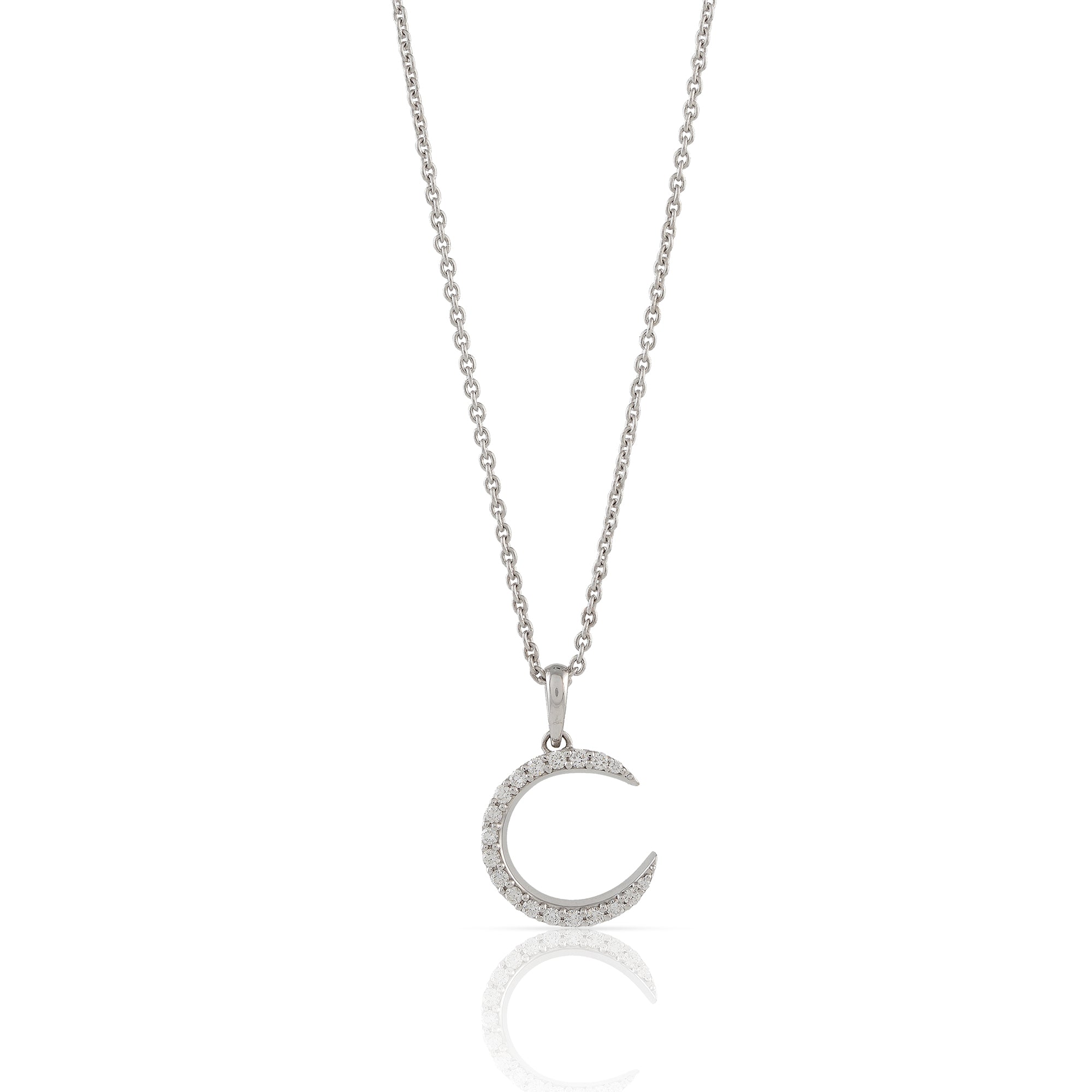 Diamond Chain Small Crescent Moon Diamond Pendant - Krishna Jewellers Pearls and Gems