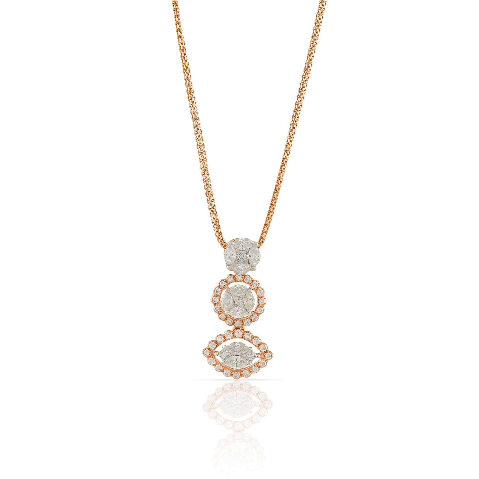 Rose Gold Chain Evil Eye Diamond Pendant - Krishna Jewellers Pearls and Gems