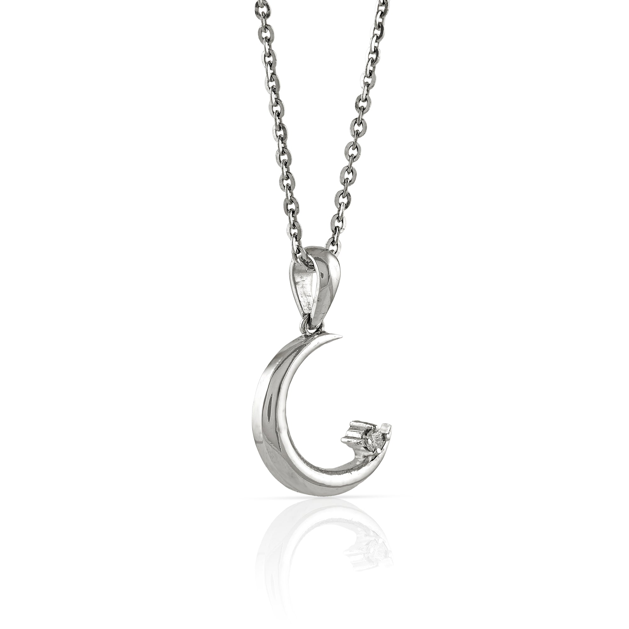 Gold Chain Small Creascent Moon Diamond Pendant - Krishna Jewellers Pearls and Gems