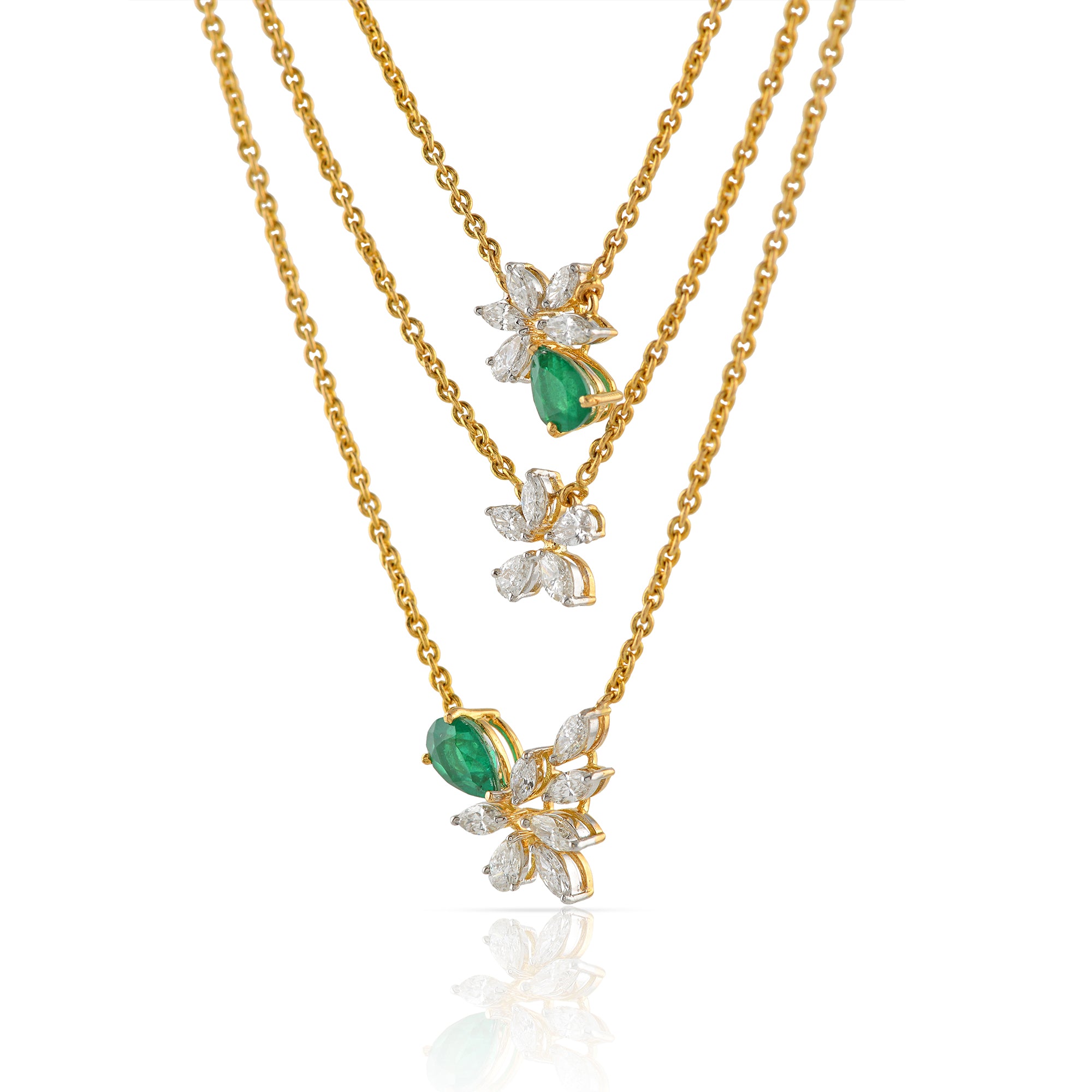 Gold Double Chain Floral Diamond Pendant - Krishna Jewellers Pearls and Gems