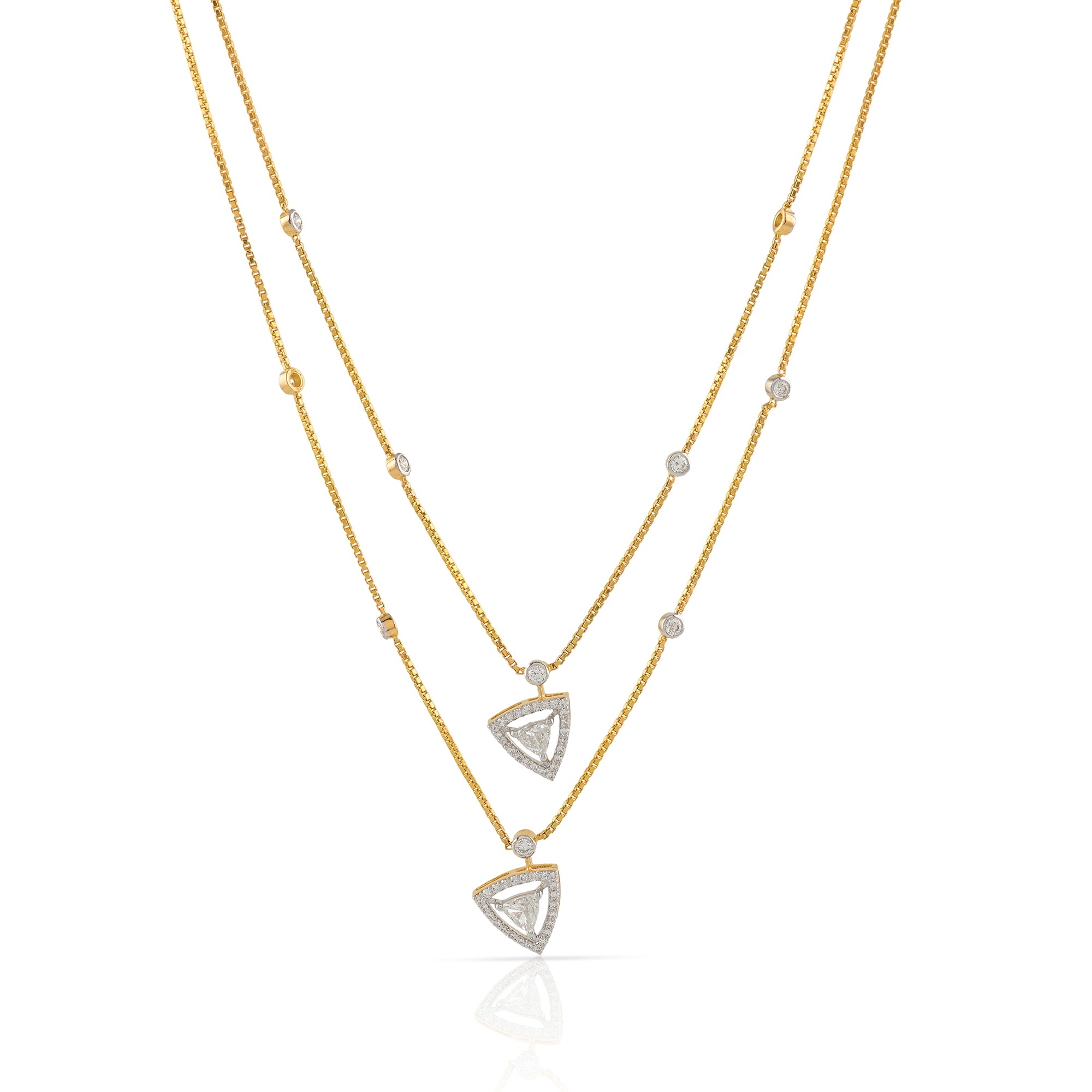 Gold Chain Triangle Round Diamond Pendant - Krishna Jewellers Pearls and Gems