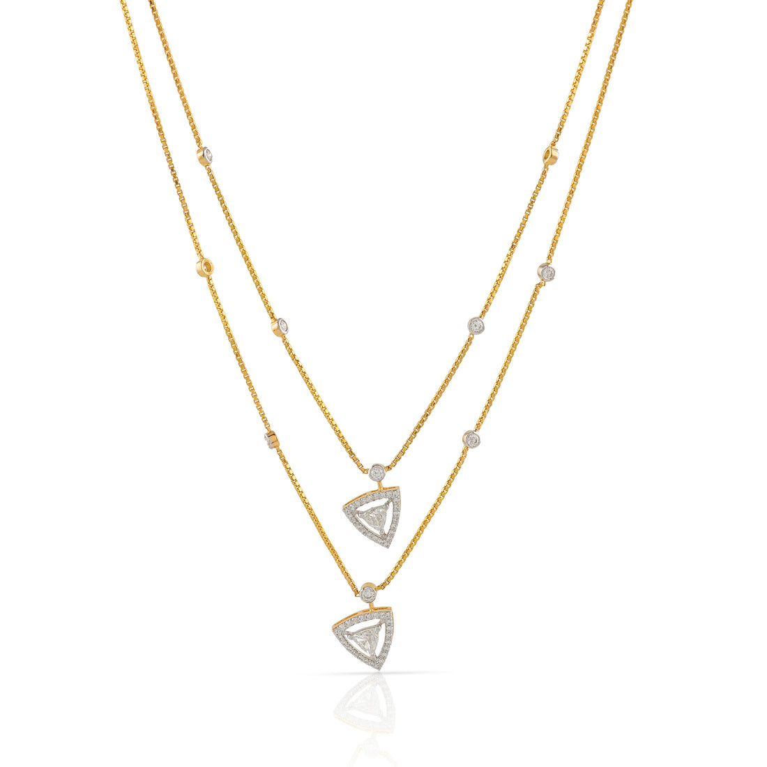 Gold Chain Triangle Round Diamond Pendant - Krishna Jewellers Pearls and Gems