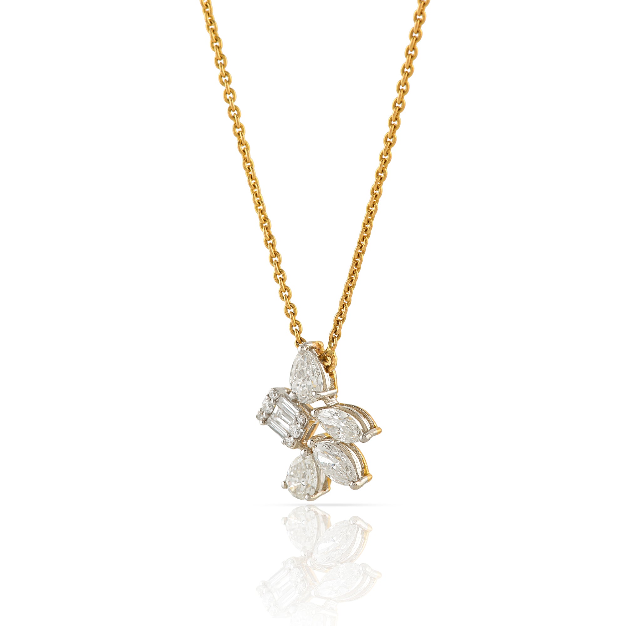 Gold Chain Flower n Petal Diamond Pendant - Krishna Jewellers Pearls and Gems