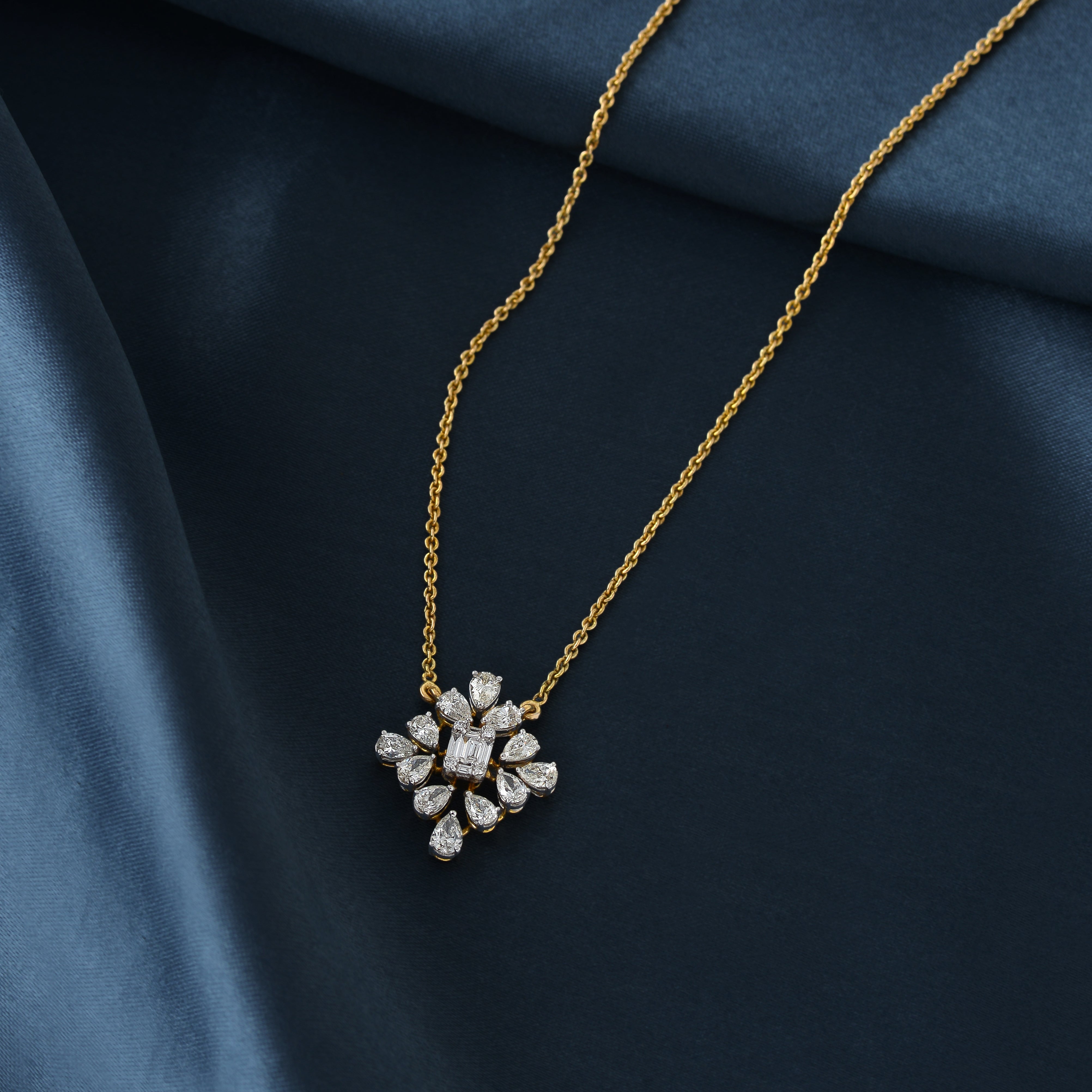 Gold Chain Sqaure Diamond Pendant - Krishna Jewellers Pearls and Gems