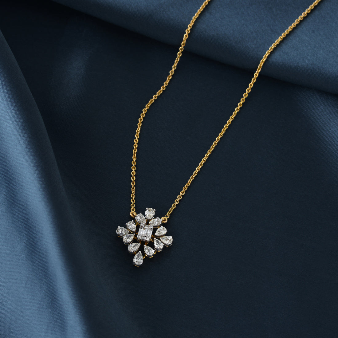 Gold Chain Sqaure Diamond Pendant - Krishna Jewellers Pearls and Gems