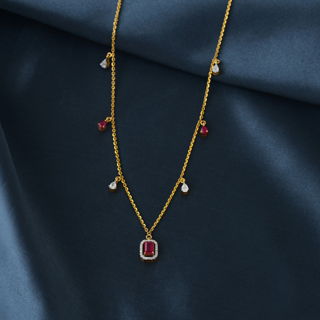Gold Multicharm Diamond Pendant Necklace - Krishna Jewellers Pearls and Gems