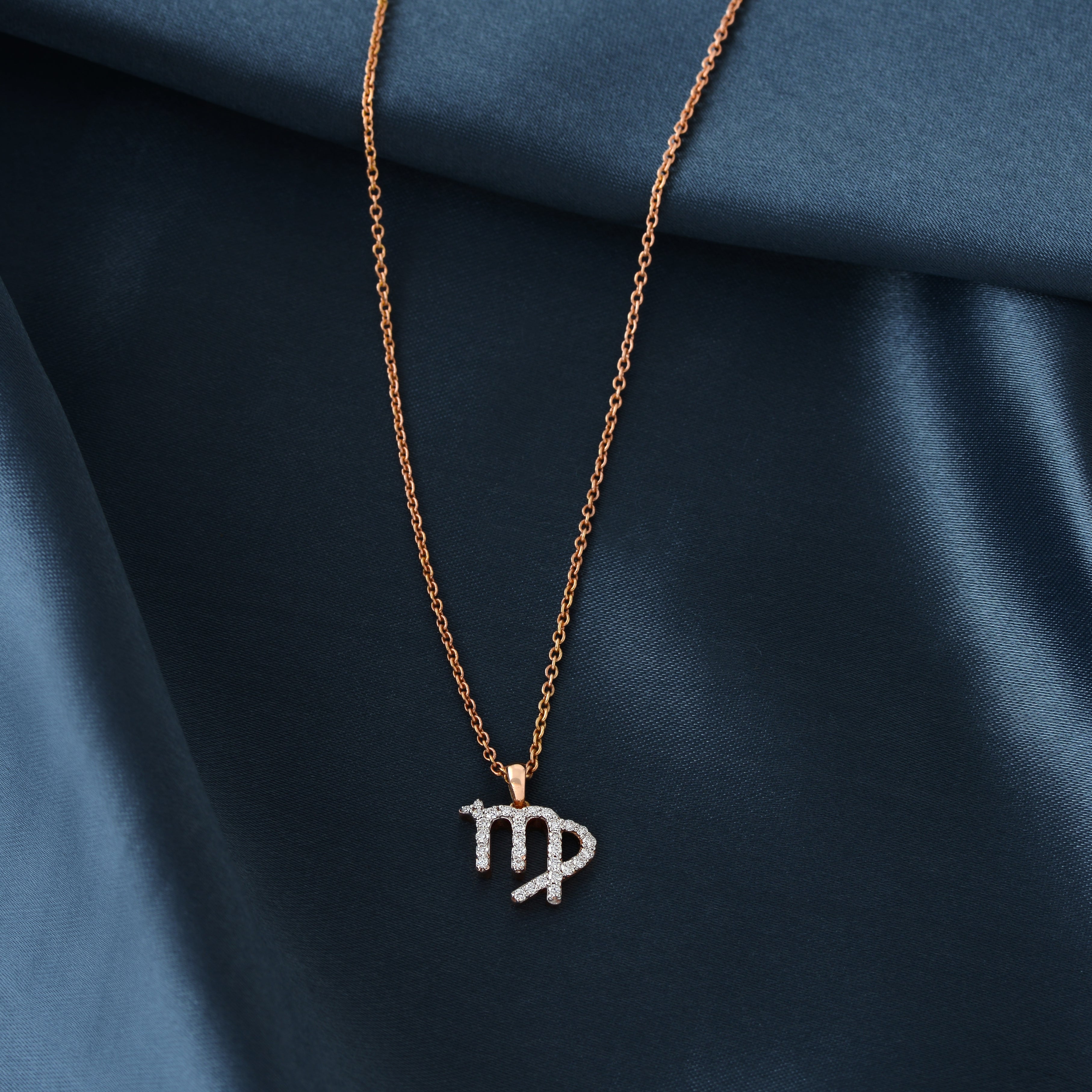 Rose Gold Chain Virgo Zodiac Diamond Pendant - Krishna Jewellers Pearls and Gems