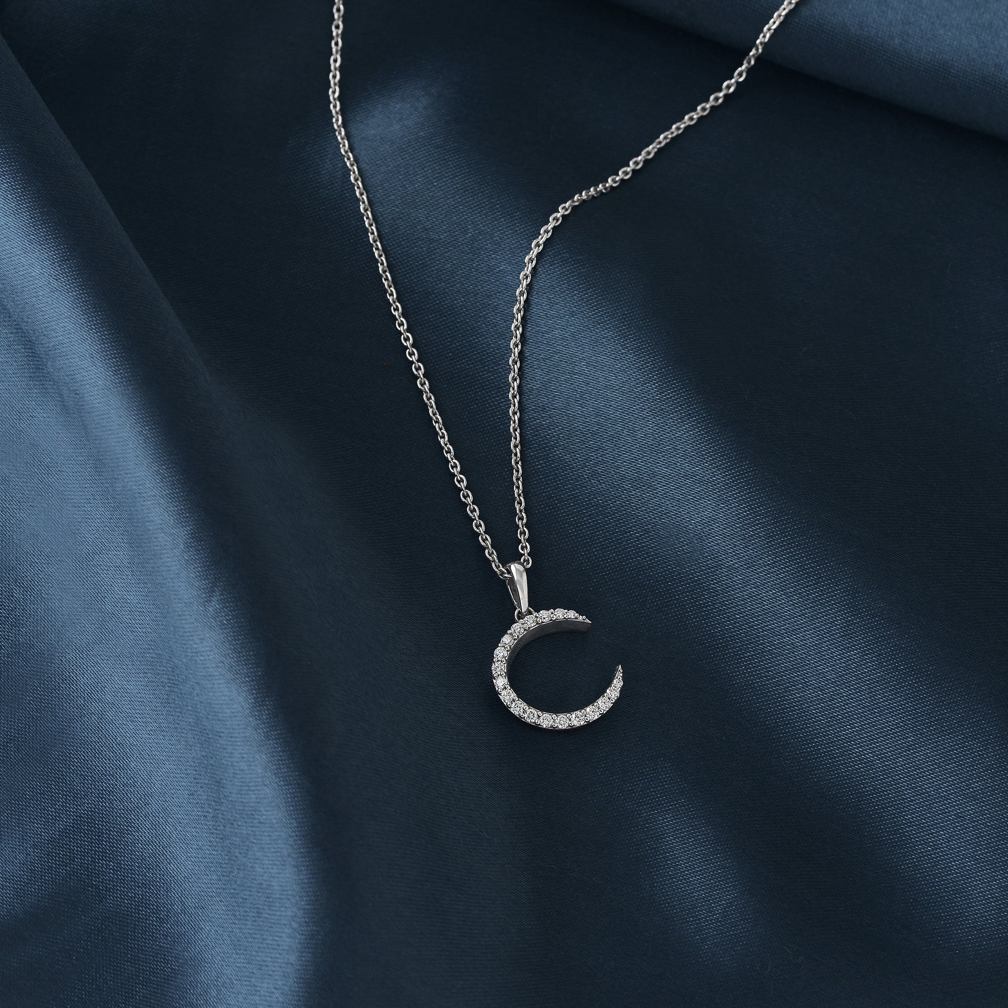 Diamond Chain Small Crescent Moon Diamond Pendant - Krishna Jewellers Pearls and Gems