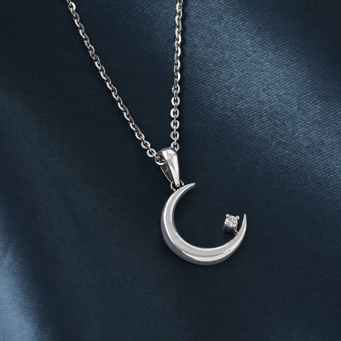 Gold Chain Small Creascent Moon Diamond Pendant - Krishna Jewellers Pearls and Gems