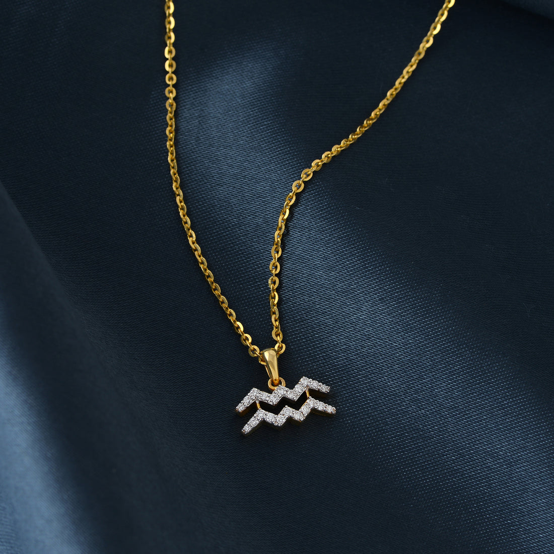 Gold Chain Aquarius Diamond Pendant - Krishna Jewellers Pearls and Gems