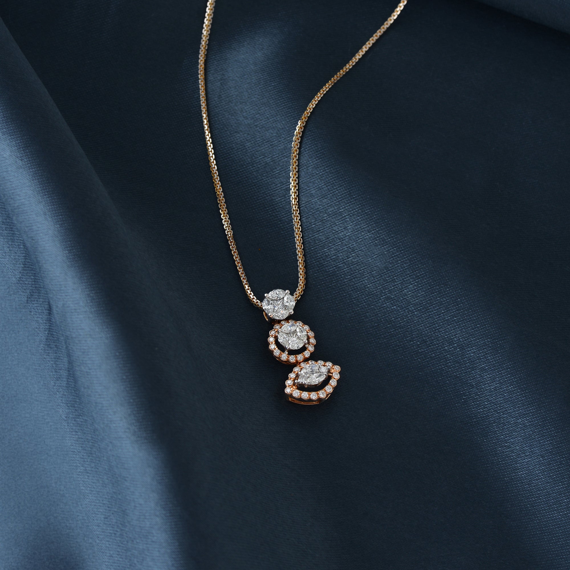 Rose Gold Chain Evil Eye Diamond Pendant - Krishna Jewellers Pearls and Gems