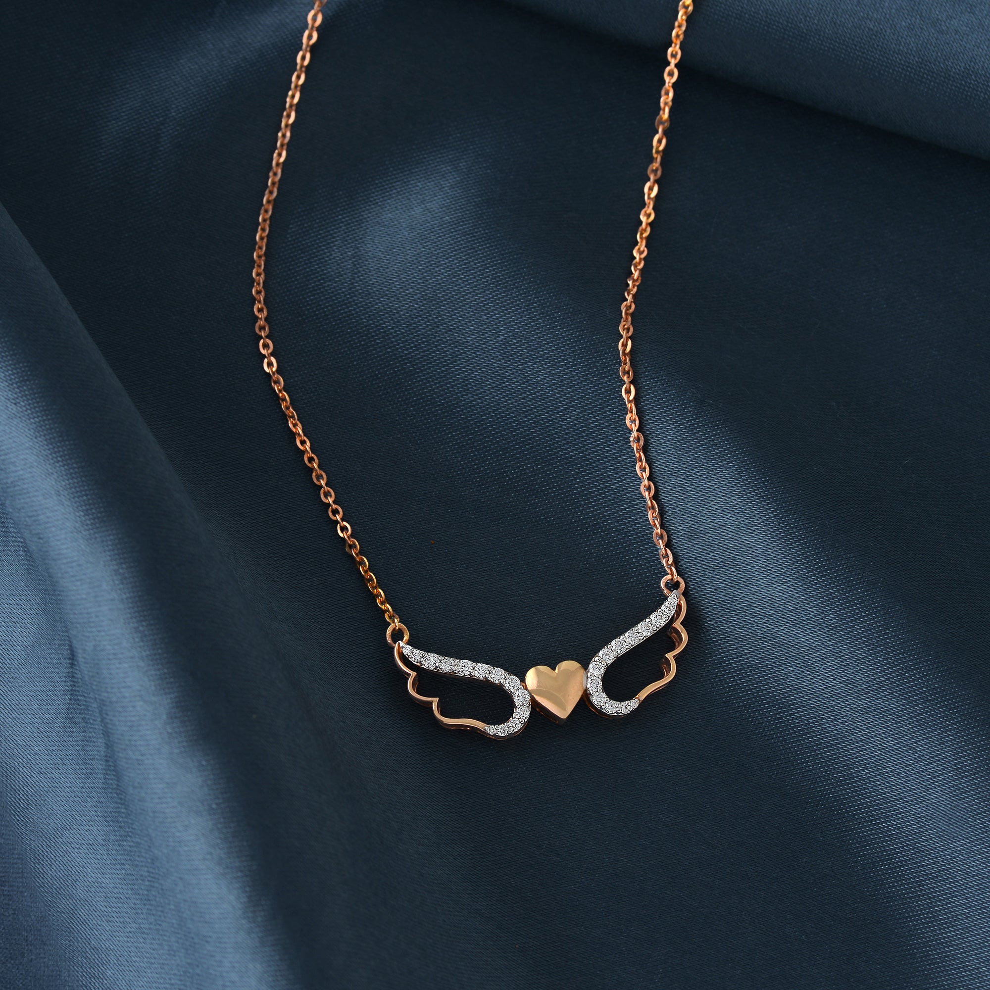 Rose Gold Chain Flying Heart Diamond Pendant - Krishna Jewellers Pearls and Gems