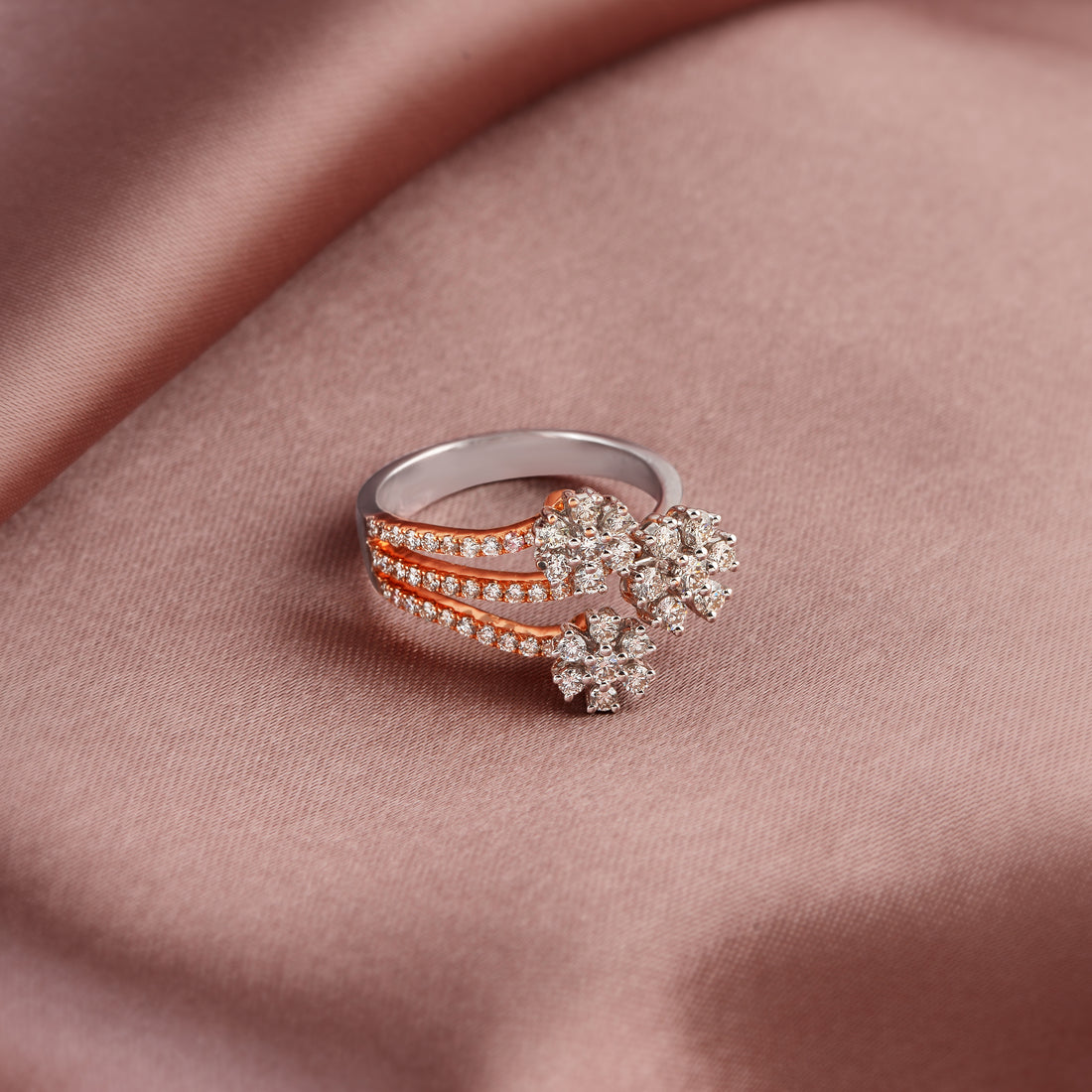 Triadic Diamond Ring in Flower Motif - Krishna Jewellers Pearls and Gems