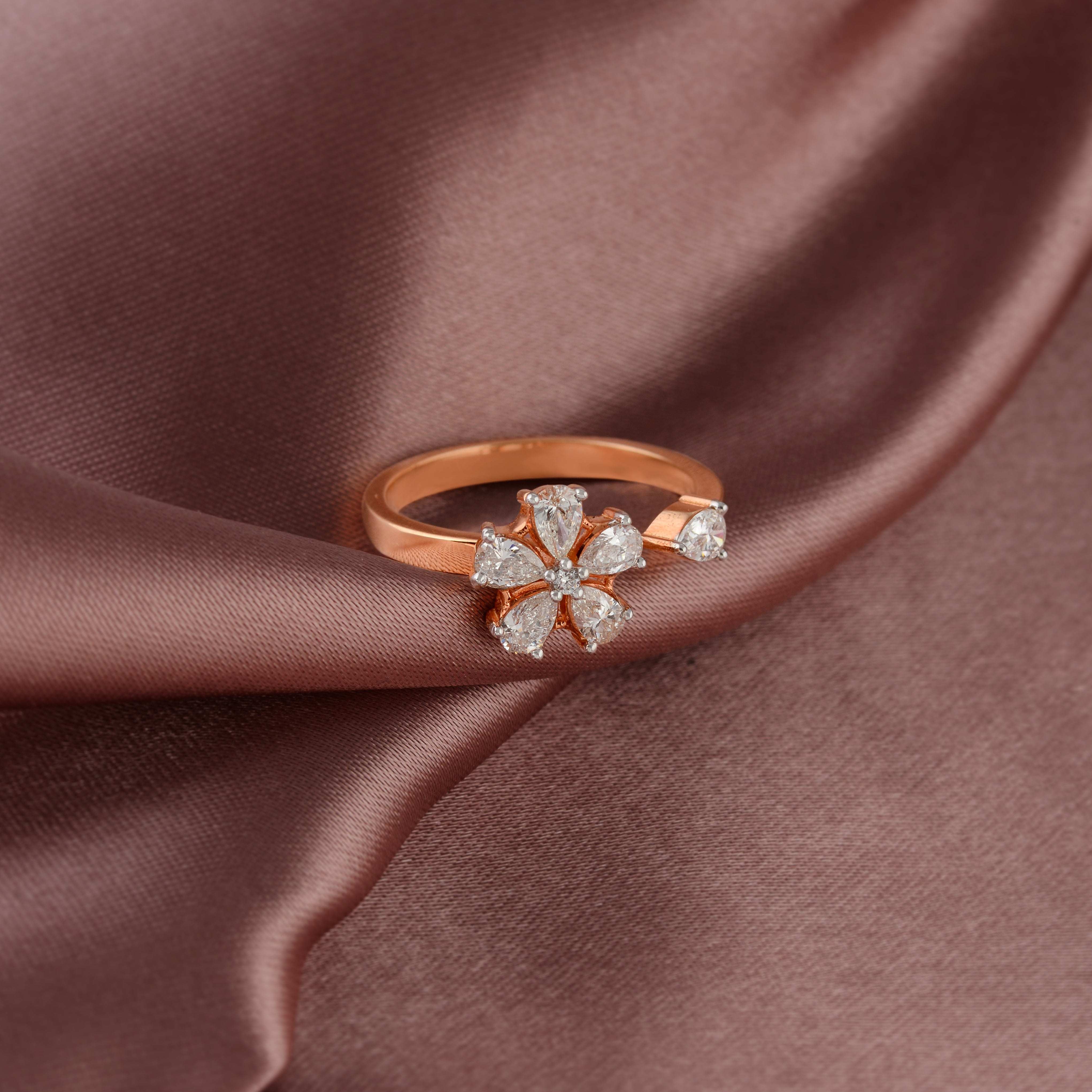 Sparking Flower Diamond Ring in Rose Gold - Krishna Jewellers Pearls and Gems