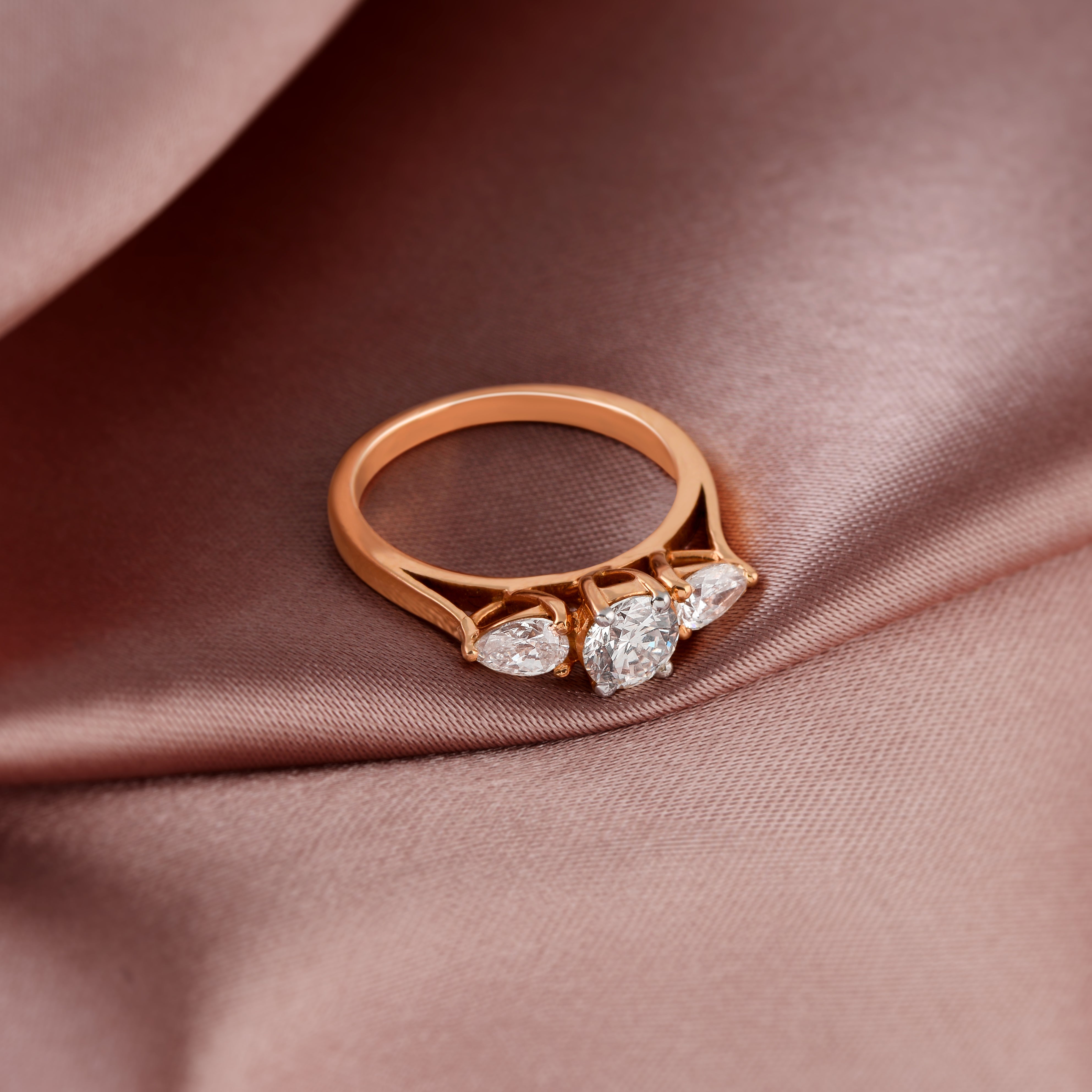 Three Diamonds Ring in Rose Gold - Krishna Jewellers Pearls and Gems