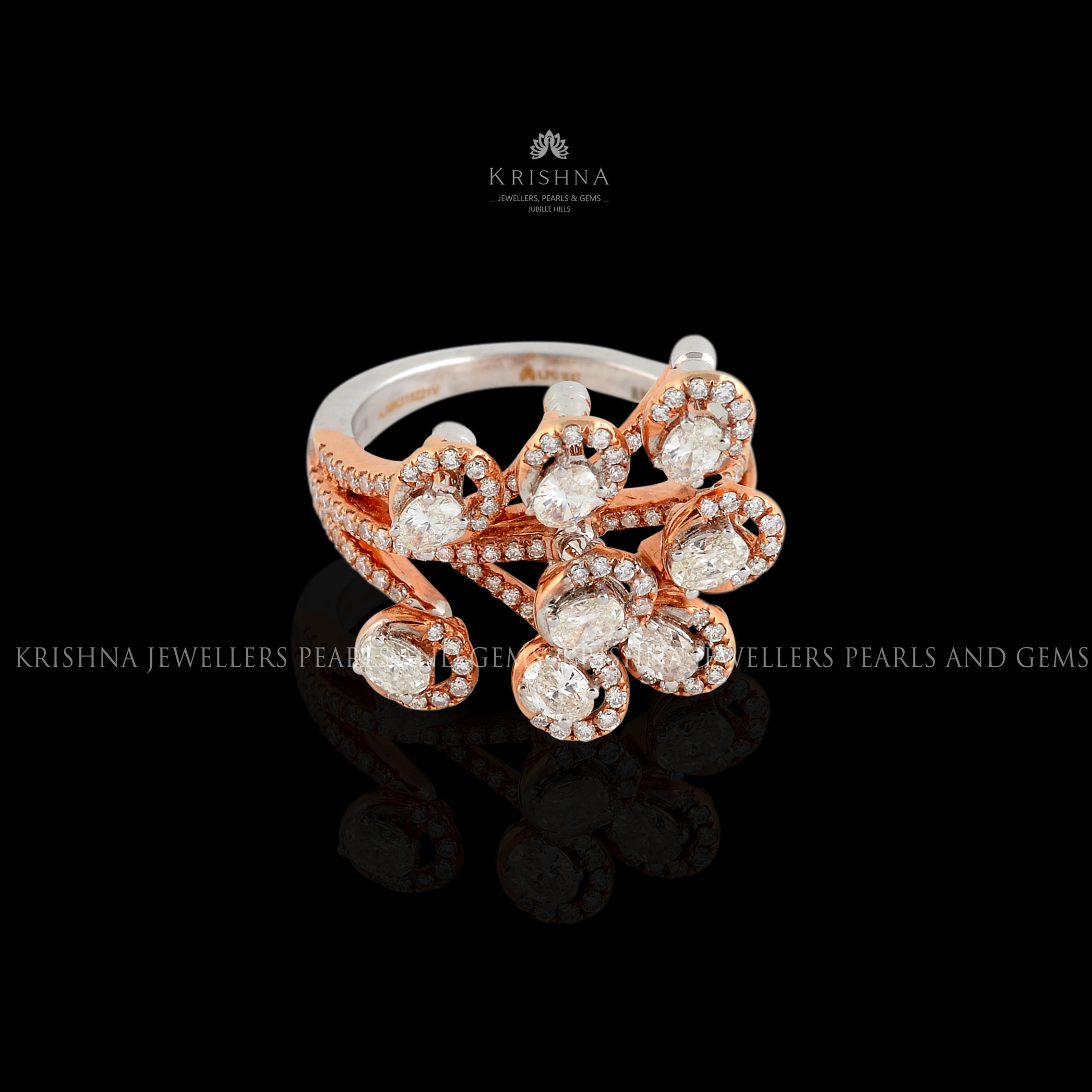 Avant-Garde Rose Gold Multi Diamond Ring - Krishna Jewellers Pearls and Gems