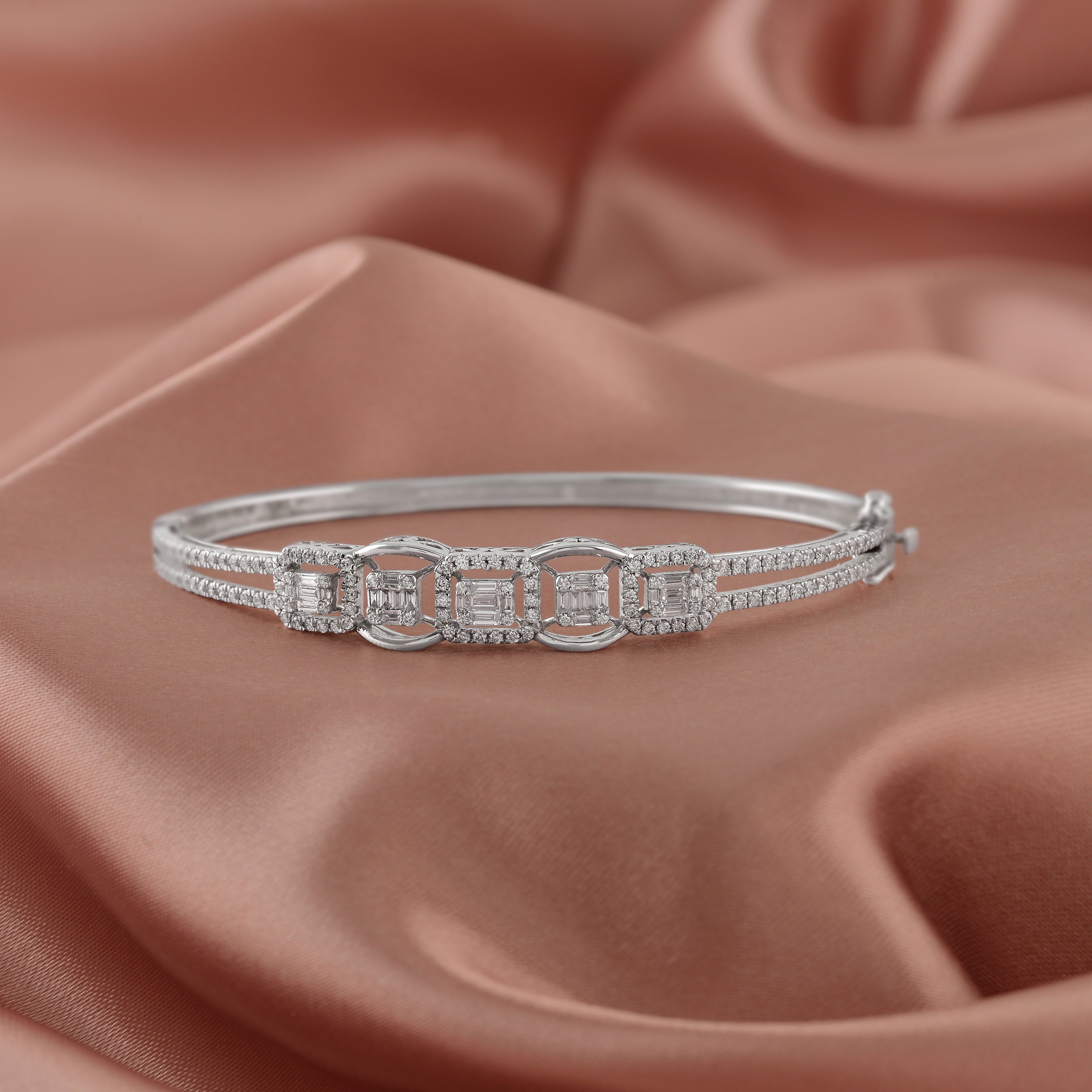 Square-Cut Diamond  White Gold Bracelet - Krishna Jewellers Pearls and Gems