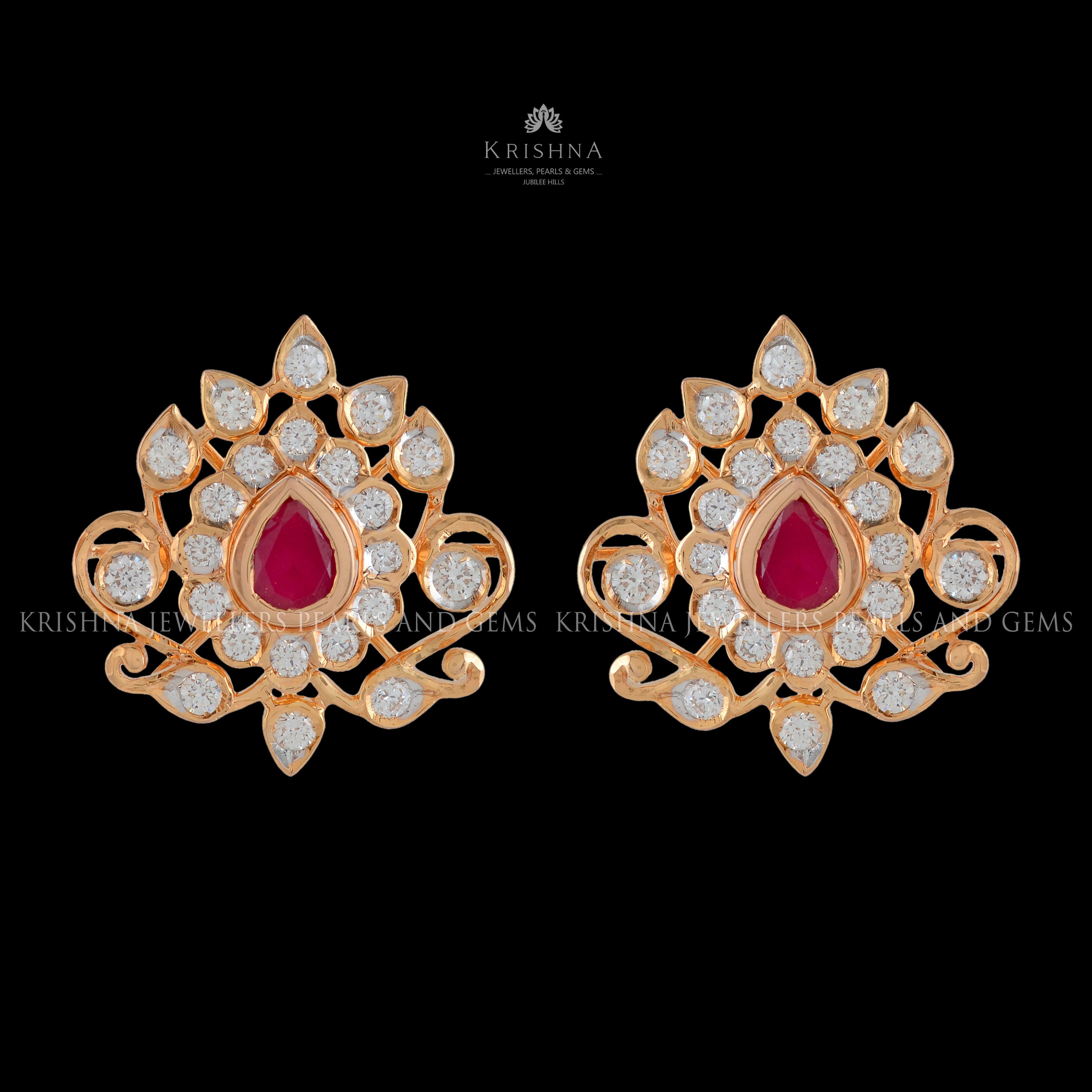 Flowery Diamond Studs Earrings - Krishna Jewellers Pearls and Gems