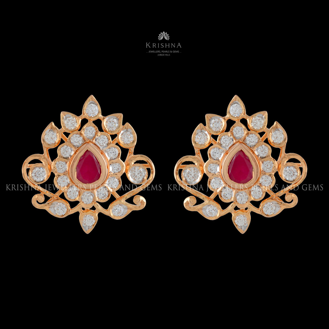 Flowery Diamond Studs Earrings - Krishna Jewellers Pearls and Gems