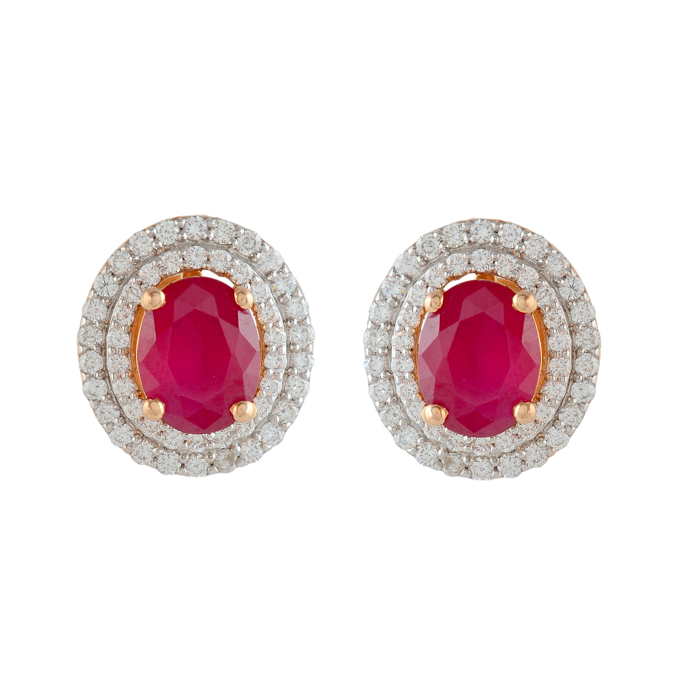 Magenta Diamond Studs Earrings - Krishna Jewellers Pearls and Gems