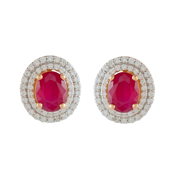 Magenta Diamond Studs Earrings - Krishna Jewellers Pearls and Gems