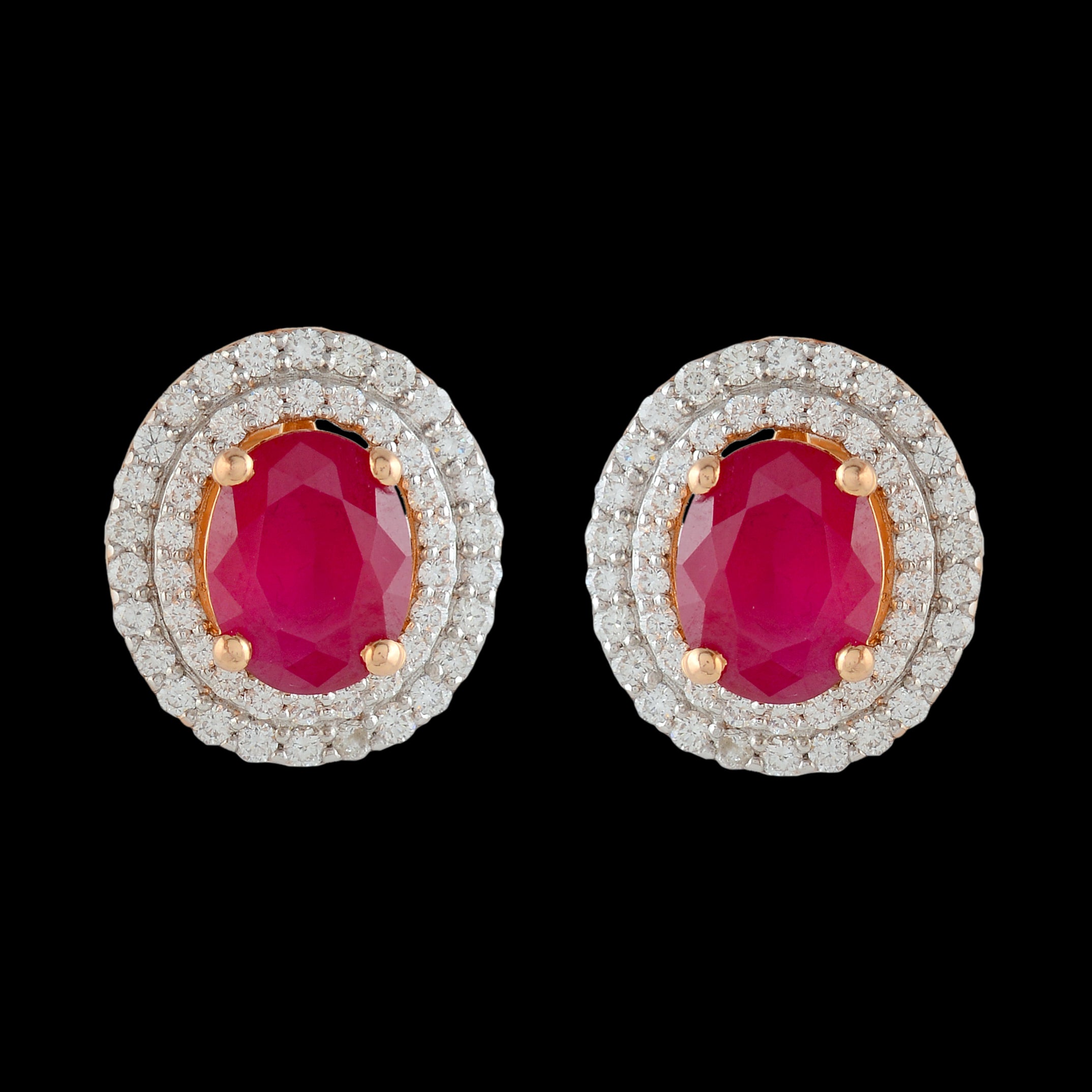 Magenta Diamond Studs Earrings - Krishna Jewellers Pearls and Gems
