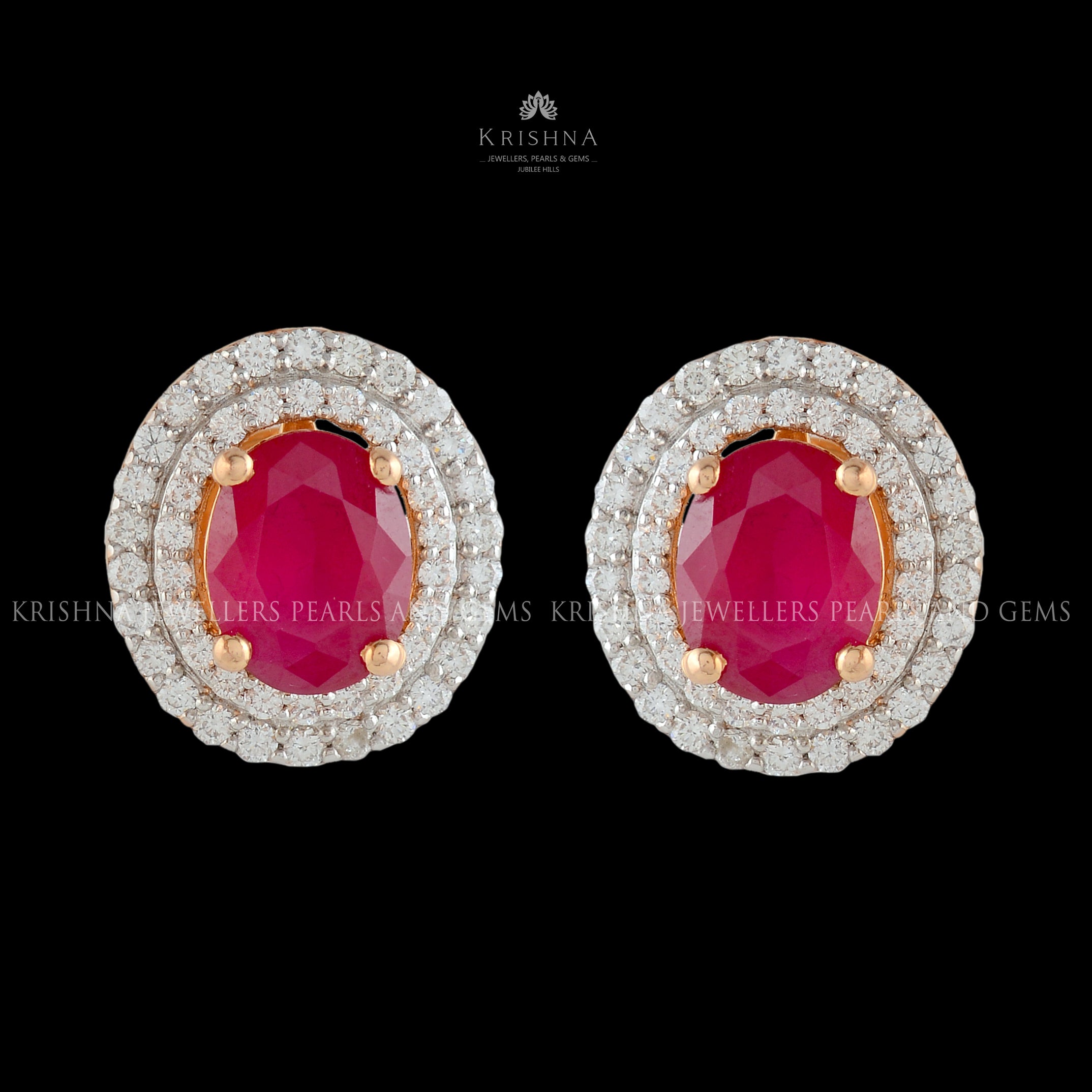 Magenta Diamond Studs Earrings - Krishna Jewellers Pearls and Gems