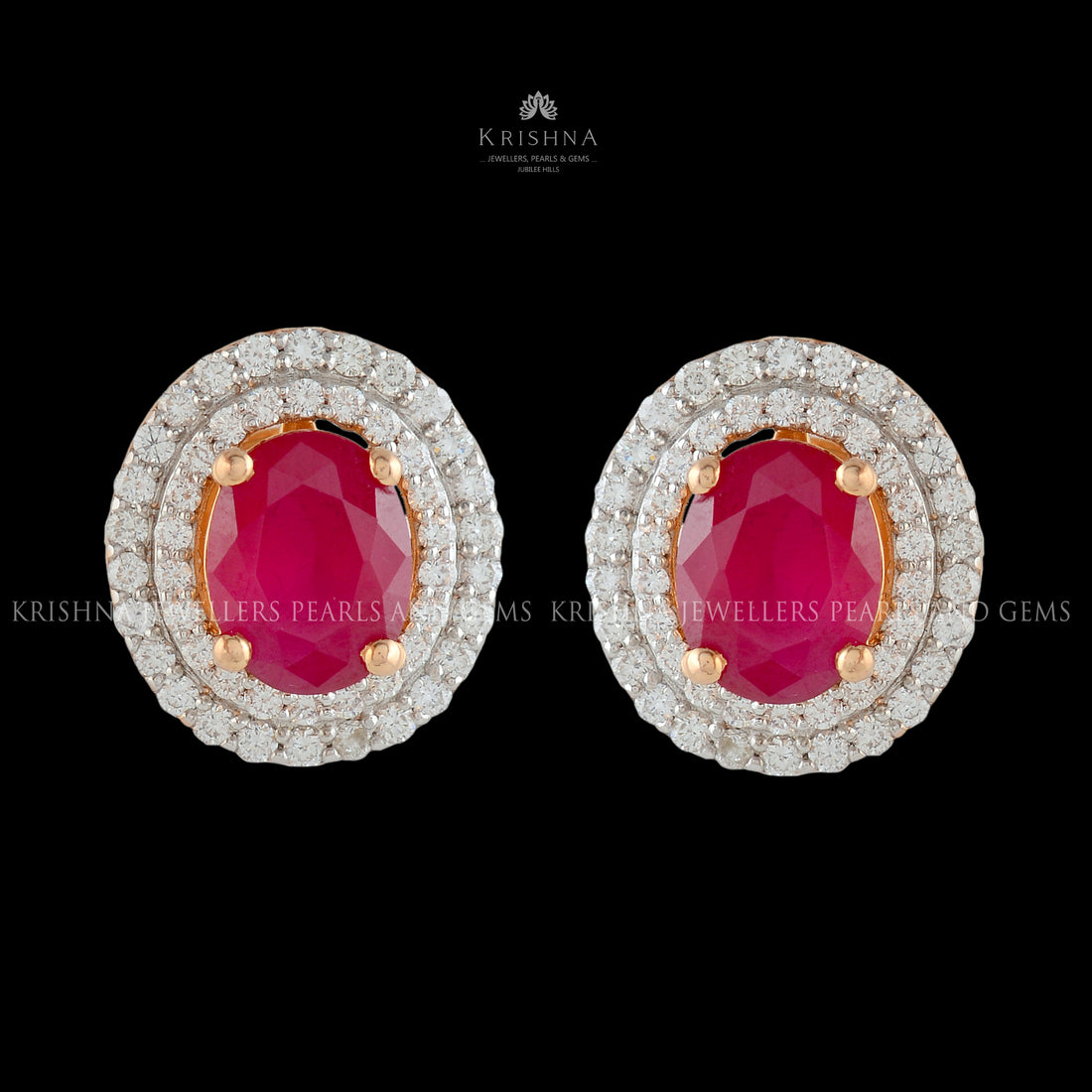 Magenta Diamond Studs Earrings - Krishna Jewellers Pearls and Gems