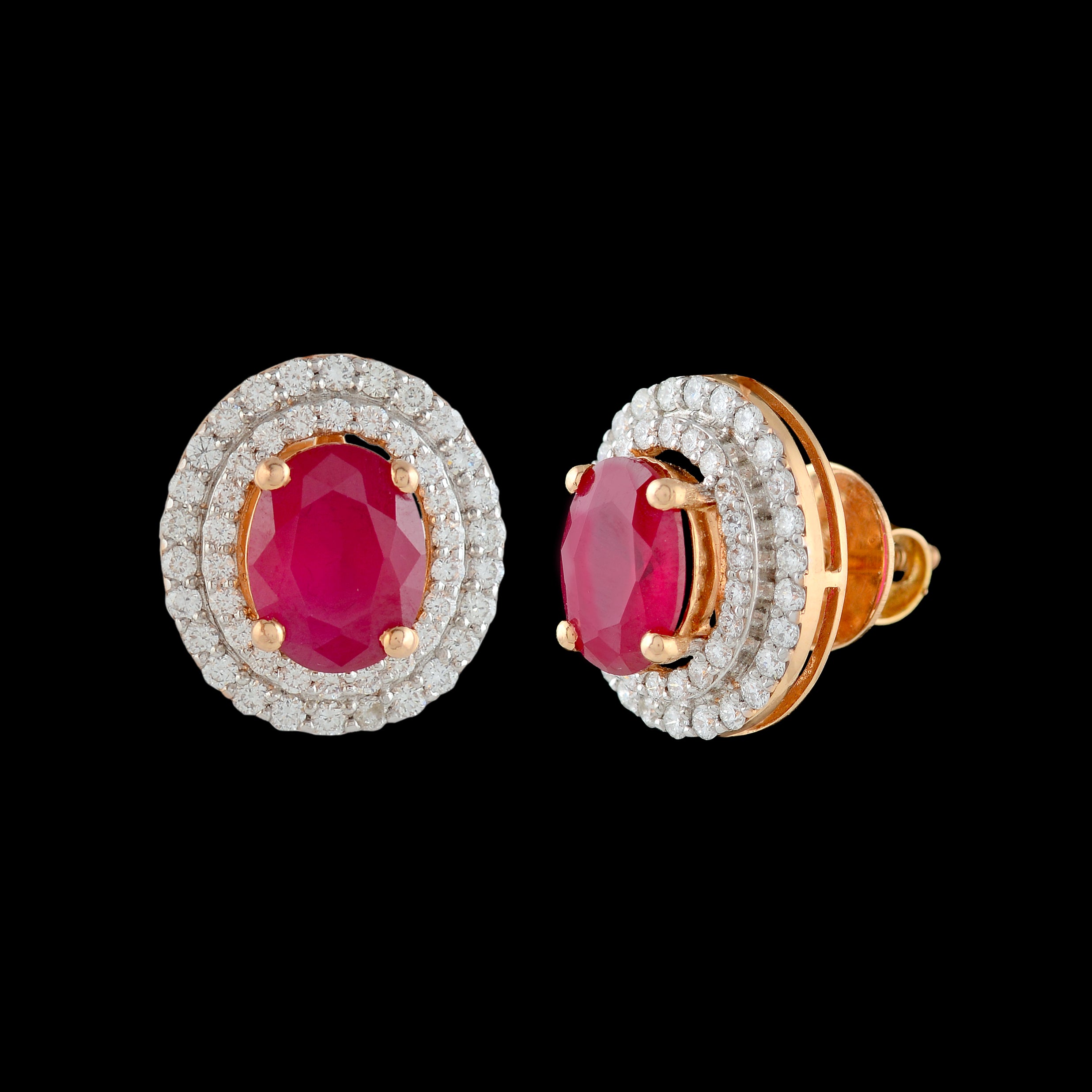 Magenta Diamond Studs Earrings - Krishna Jewellers Pearls and Gems